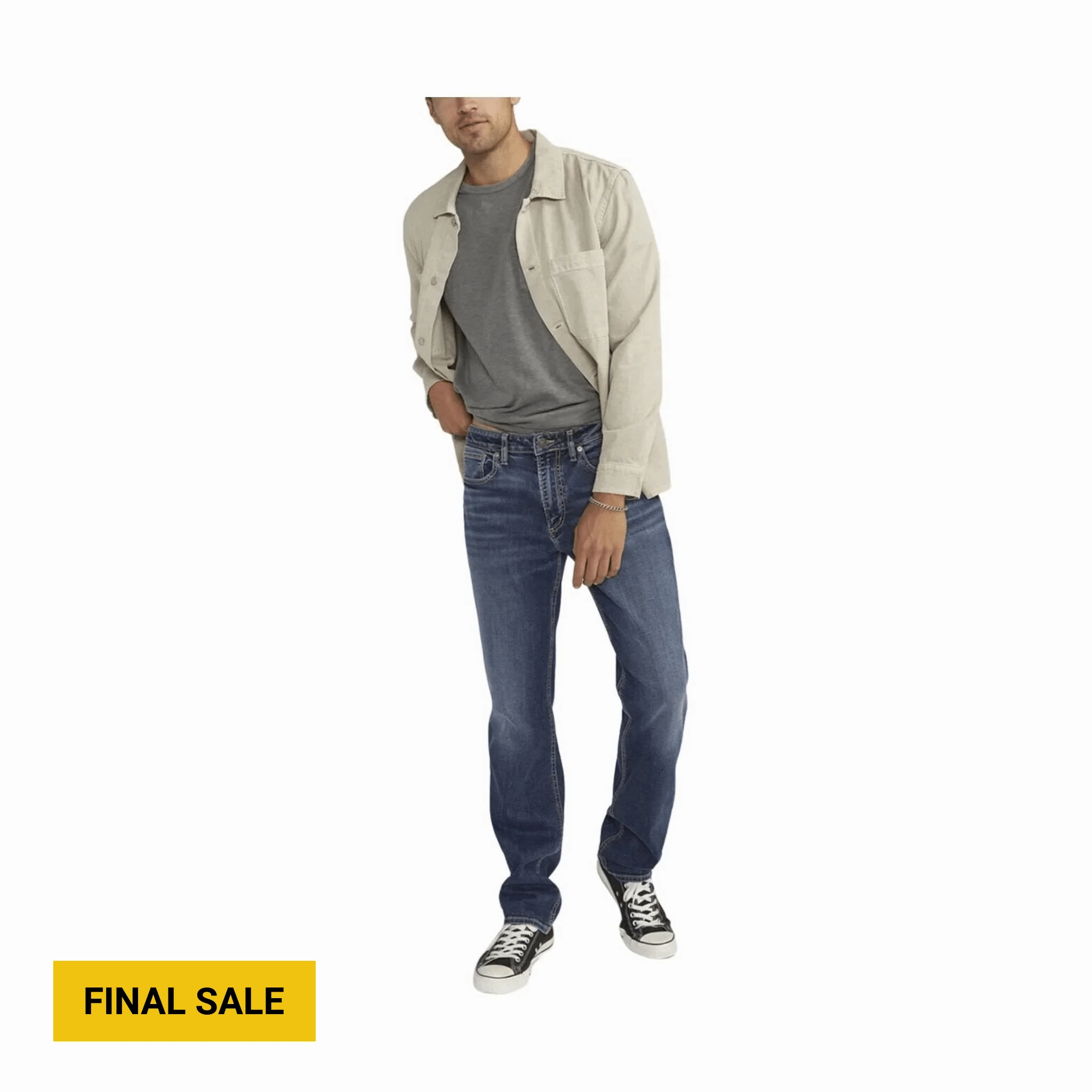 Casual Friday Classic Shopping Day Street Fashion Textured Silver Jeans Men's Machray Athletic Fit Straight Leg Jeans - Indigo