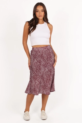Knee Length Abstract Motif Falco Skirt - Burgundy
