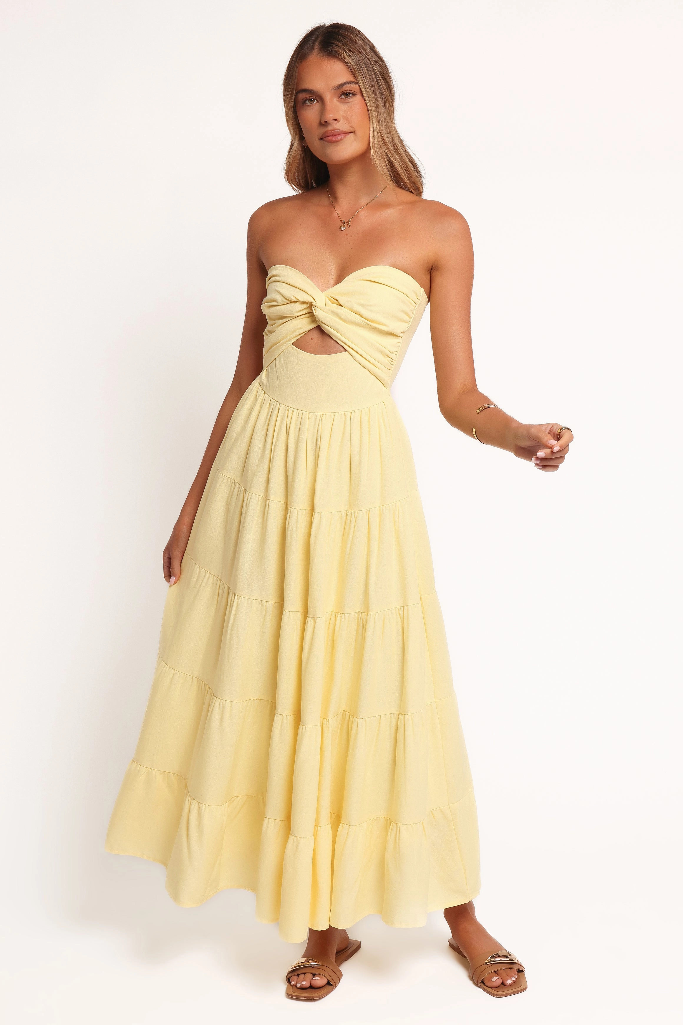 Sitara Strapless Midi Dress - Yellow Heart Glow Feminine Energy