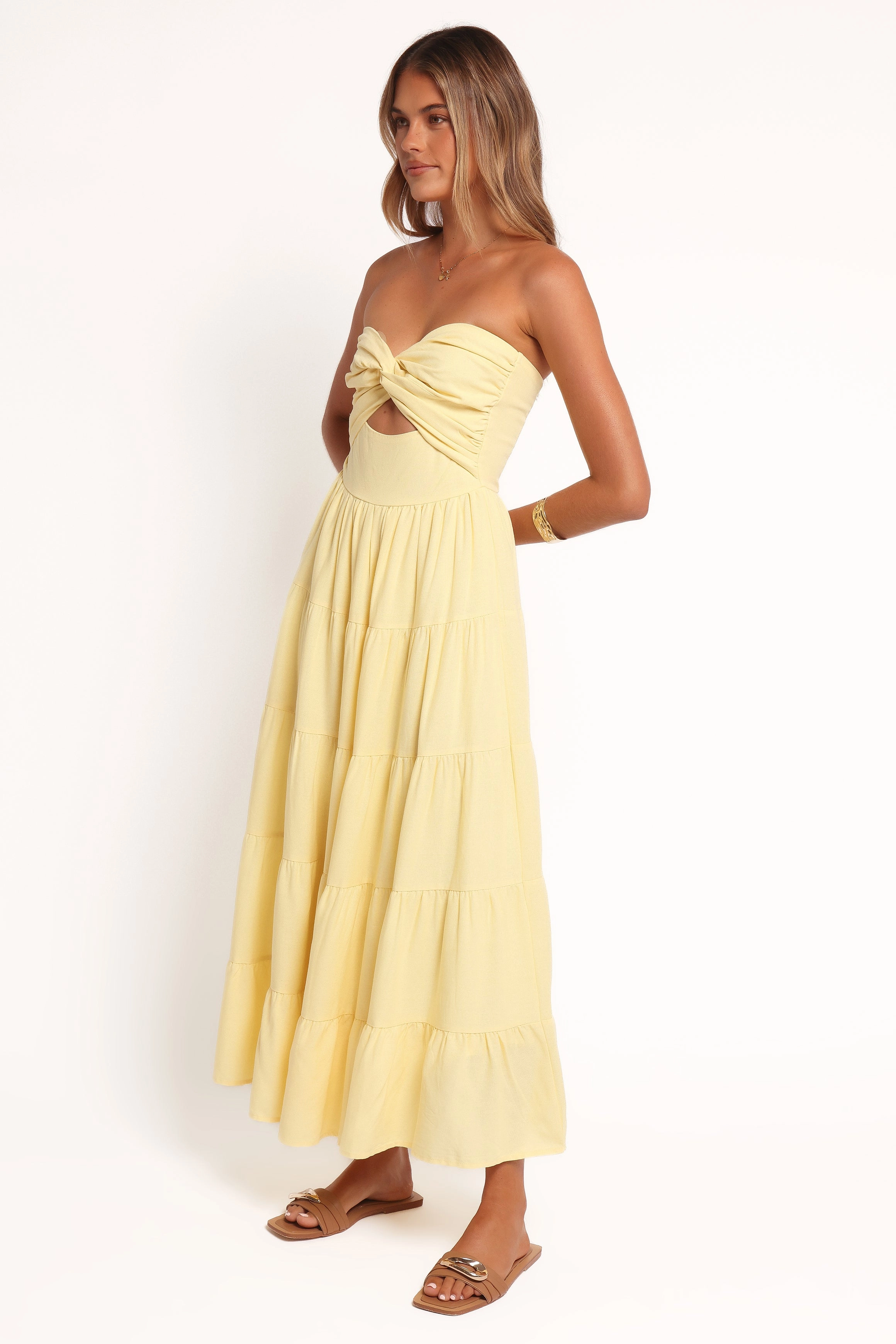 Grace Color Sitara Strapless Midi Dress - Yellow