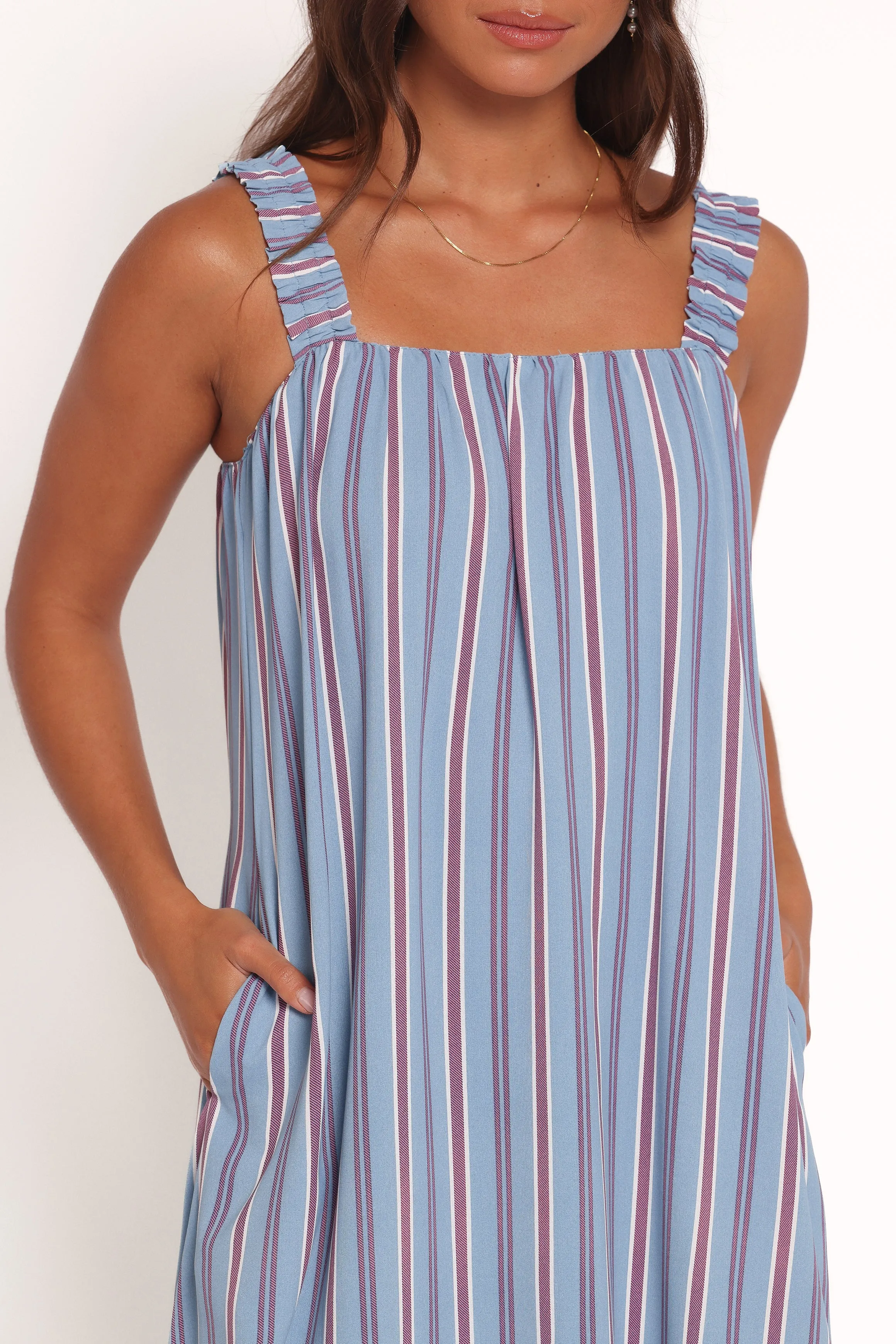 Alessandra Maxi Dress - Blue Stripe Comfortable fit dress for all body types Effortless weekend dress