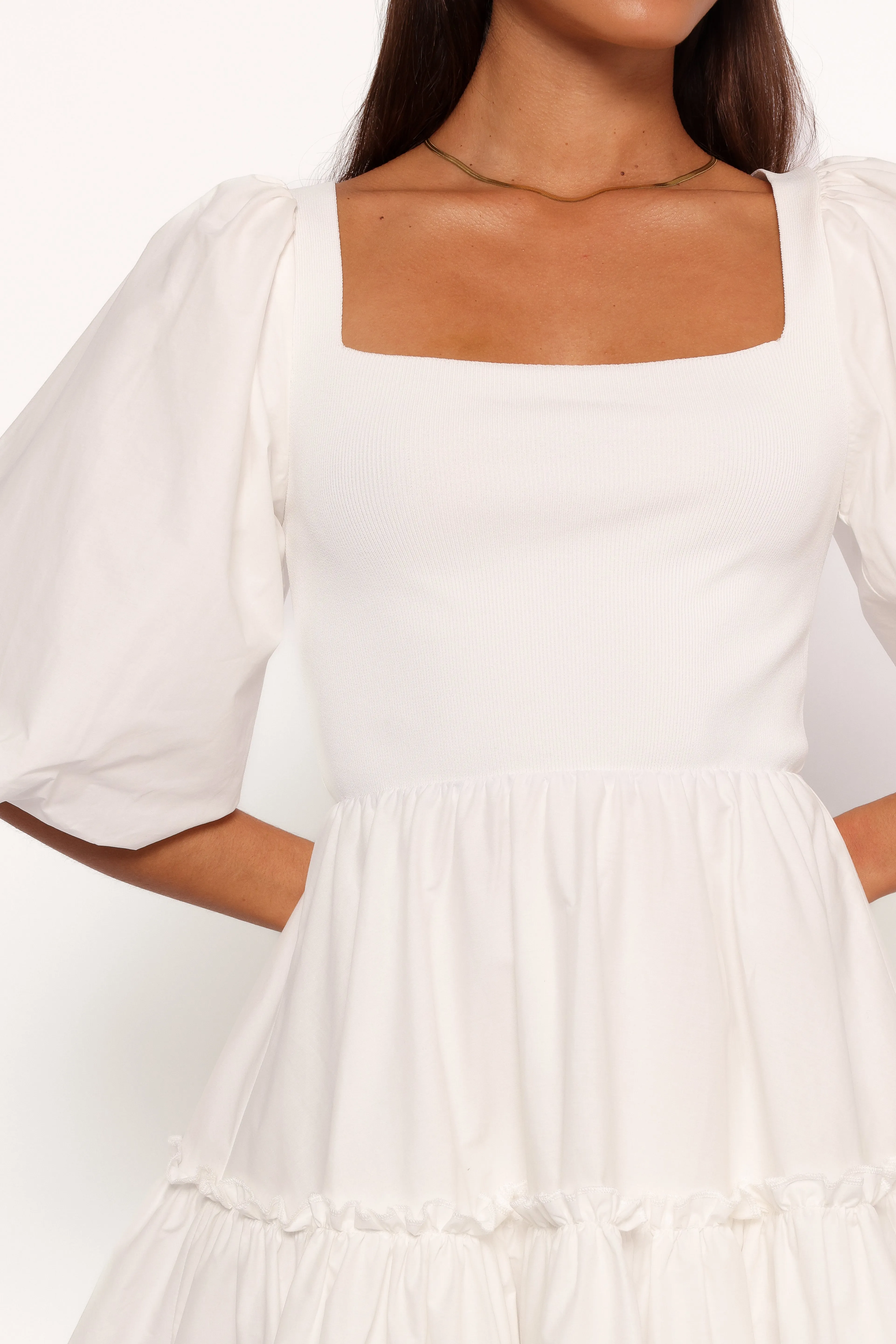 Meredith Mini Dress - White Stain-Guard-Finish Flower Grace