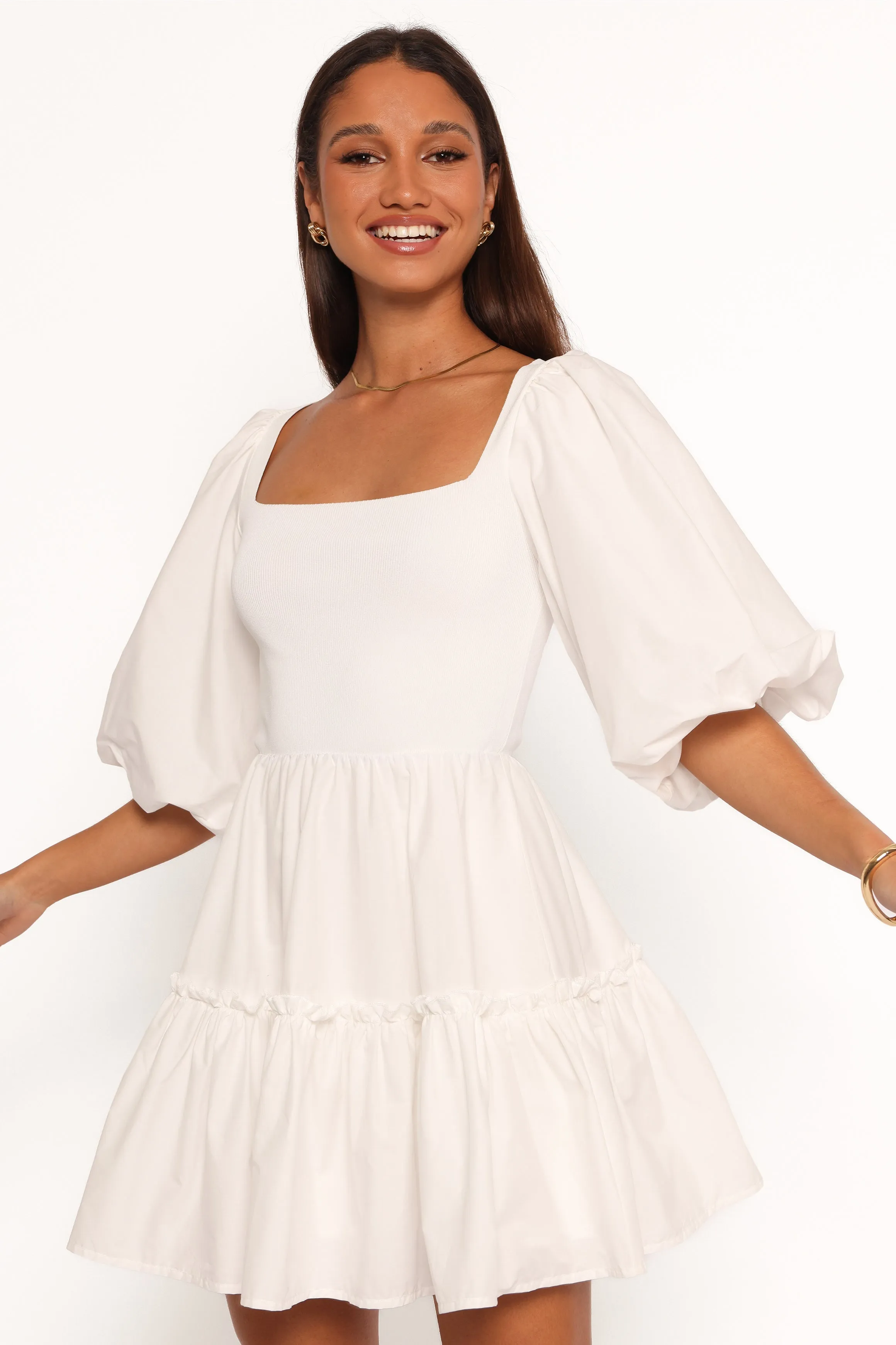 Meredith Mini Dress - White Versatile Layer Wear