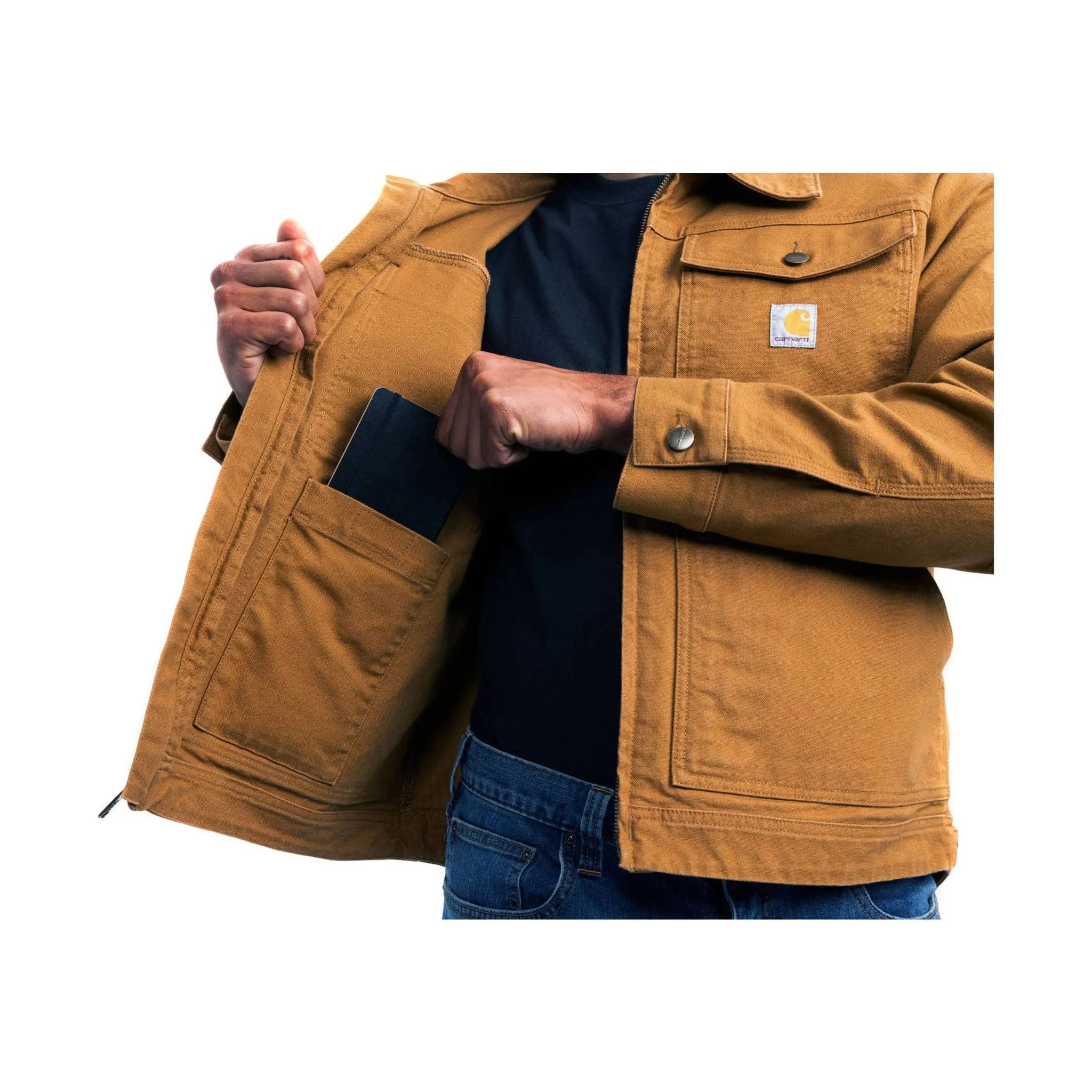 snap closure Ultraviolet Protection Carhartt Men's Rugged Flex Relaxed Fit Duck Jacket - Carhartt Brown