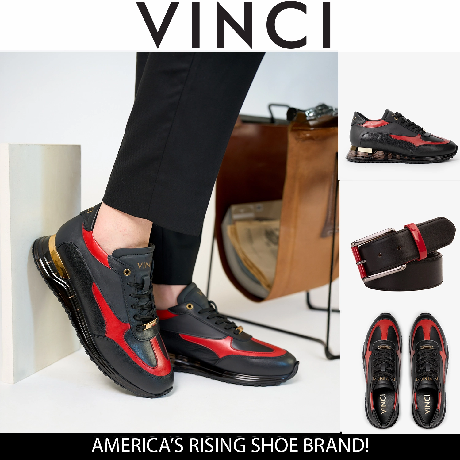 Tensile Barrier Tech Subtle design The Arda Black & Red Leather Men Sneaker