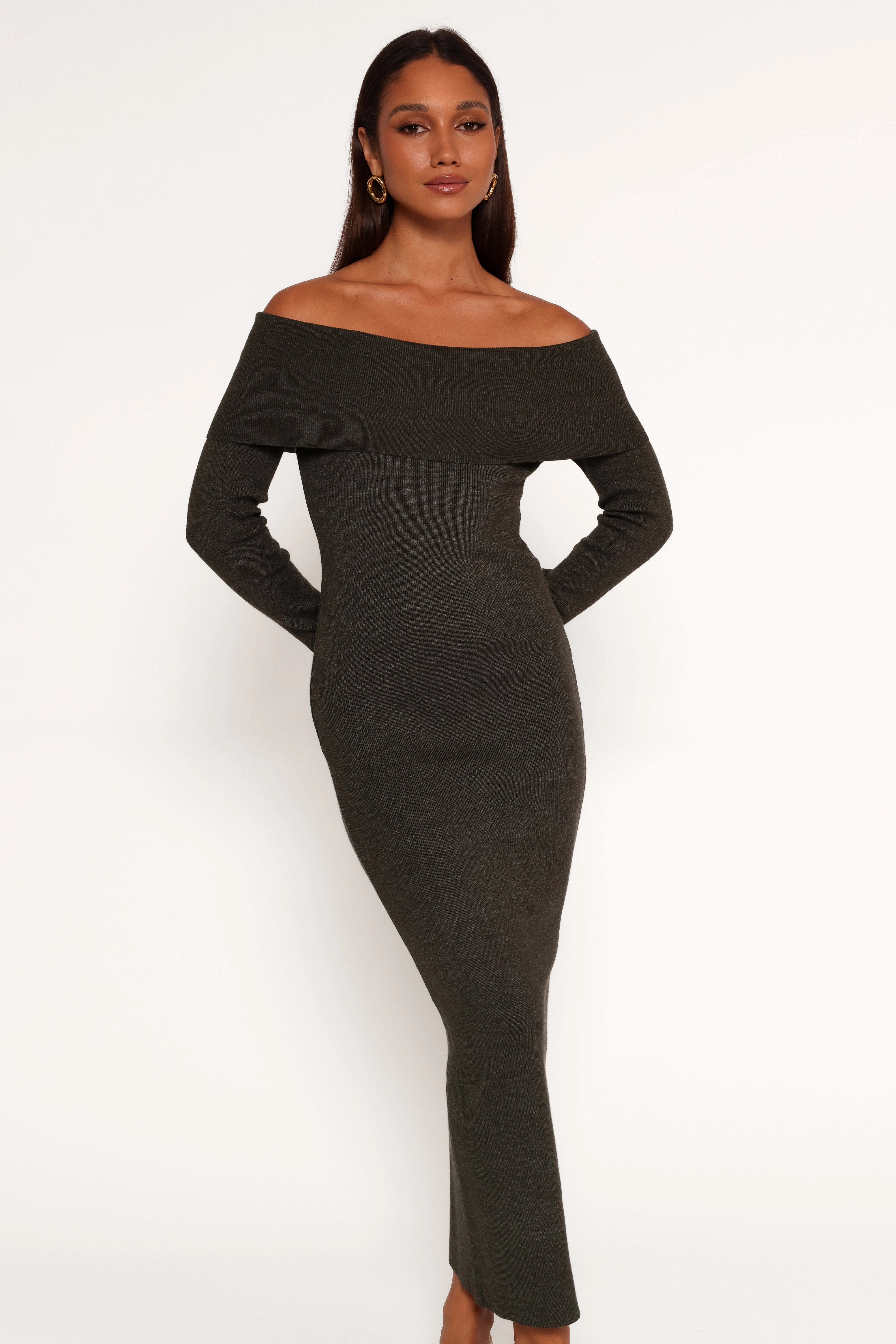 Stylish Layer Archie Off The Shoulder Midi Dress - Olive