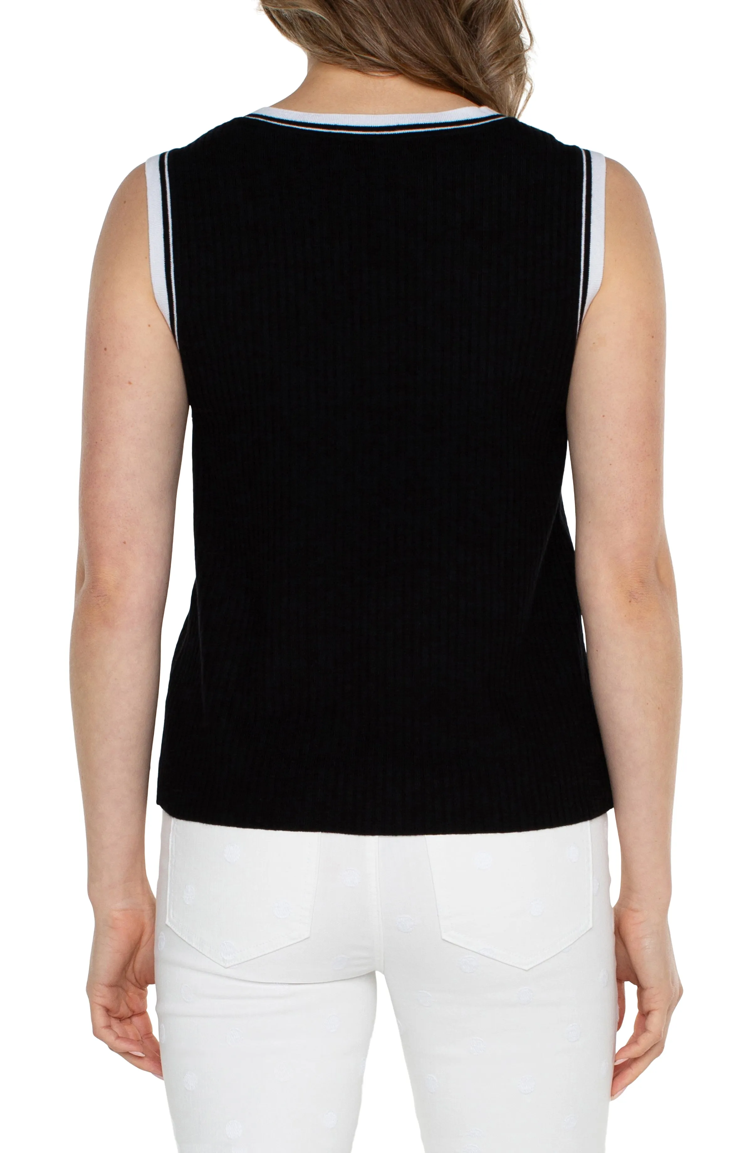 Sleeveless V-Neck Sweater with Trim Detail Modern Luxe product urban style quotient right for beach trips