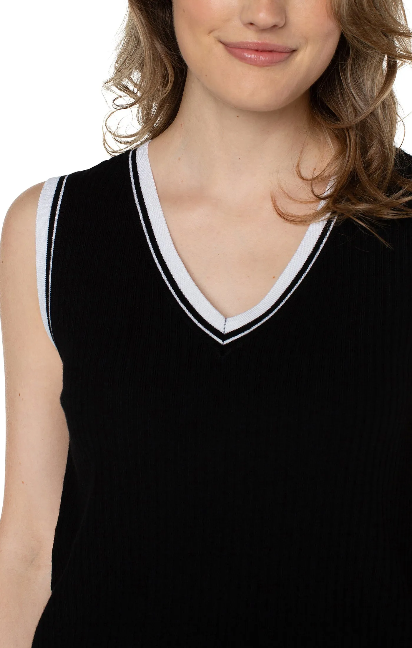 Sleeveless V-Neck Sweater with Trim Detail Modern Luxe Essential Wear