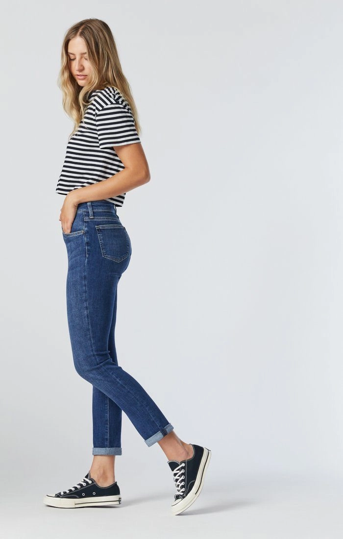 Durable Triple Stitched Seams Comfy Design KATHLEEN SLIM BOYFRIEND JEANS IN MID FEATHER BLUE