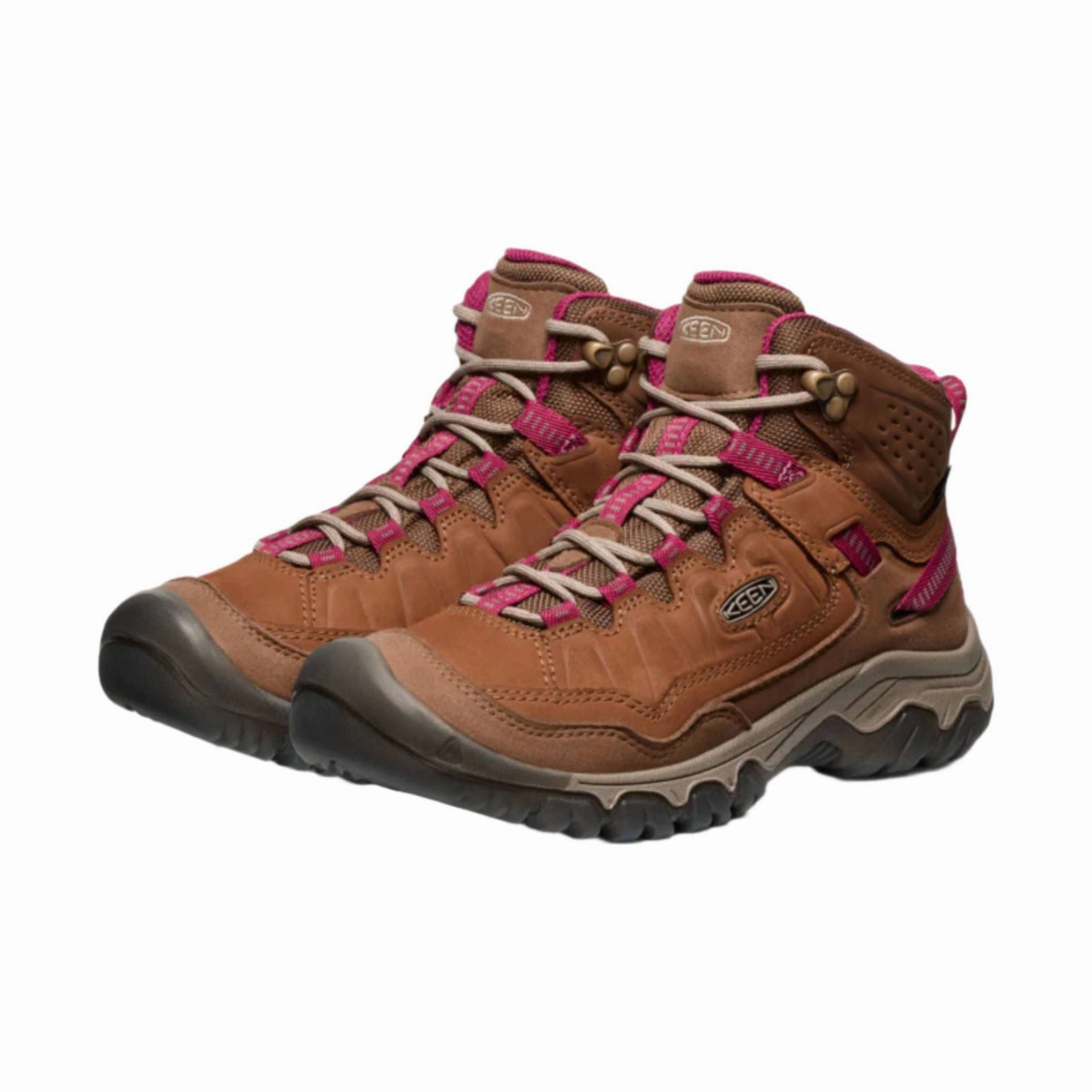 KEEN Women's Targhee IV Waterproof Hiking Boot - Bison/Beaujolais Flexible Midsole Construction Protective Finish Functional Minimalist