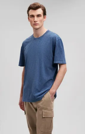 Yarn Dyed Stripes Sporty Layer Look SLUB CREW NECK T-SHIRT IN NAVY BLAZER