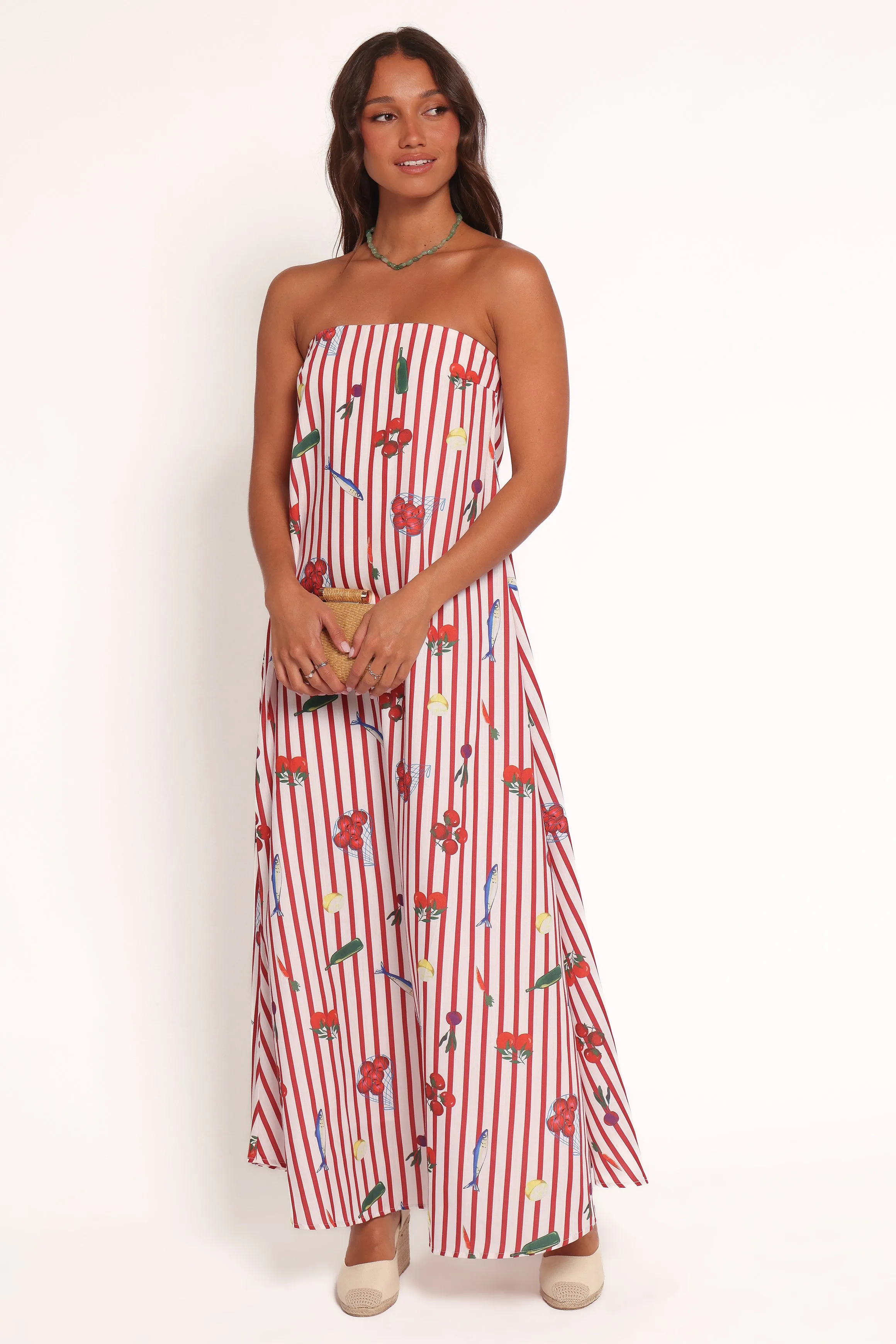 Delicate Touch Polished Appearance Soph Strapless Maxi Dress - Red Picnic Stripe