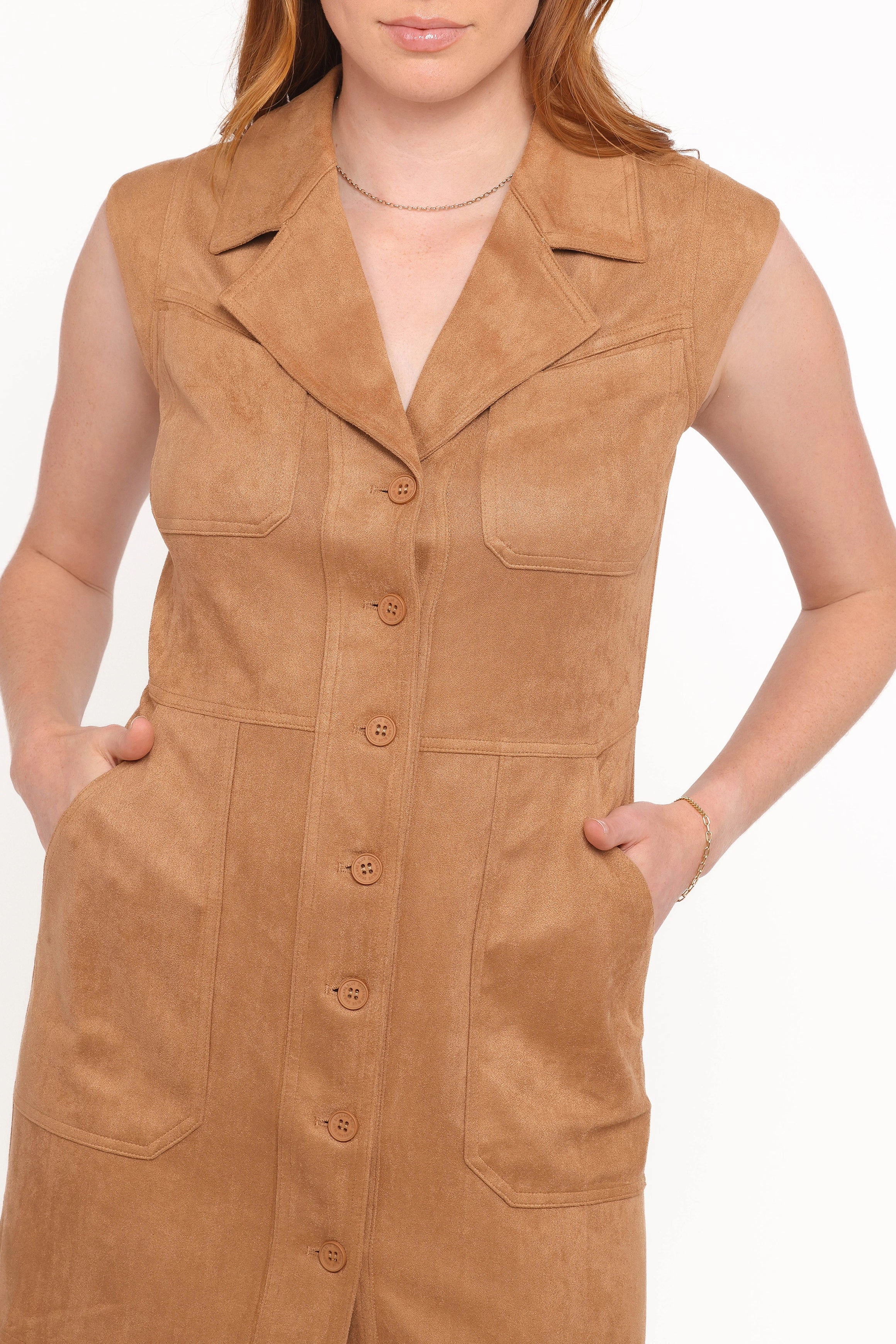 Xoey Suede Mini Dress - Camel Sophisticated Waist Fit