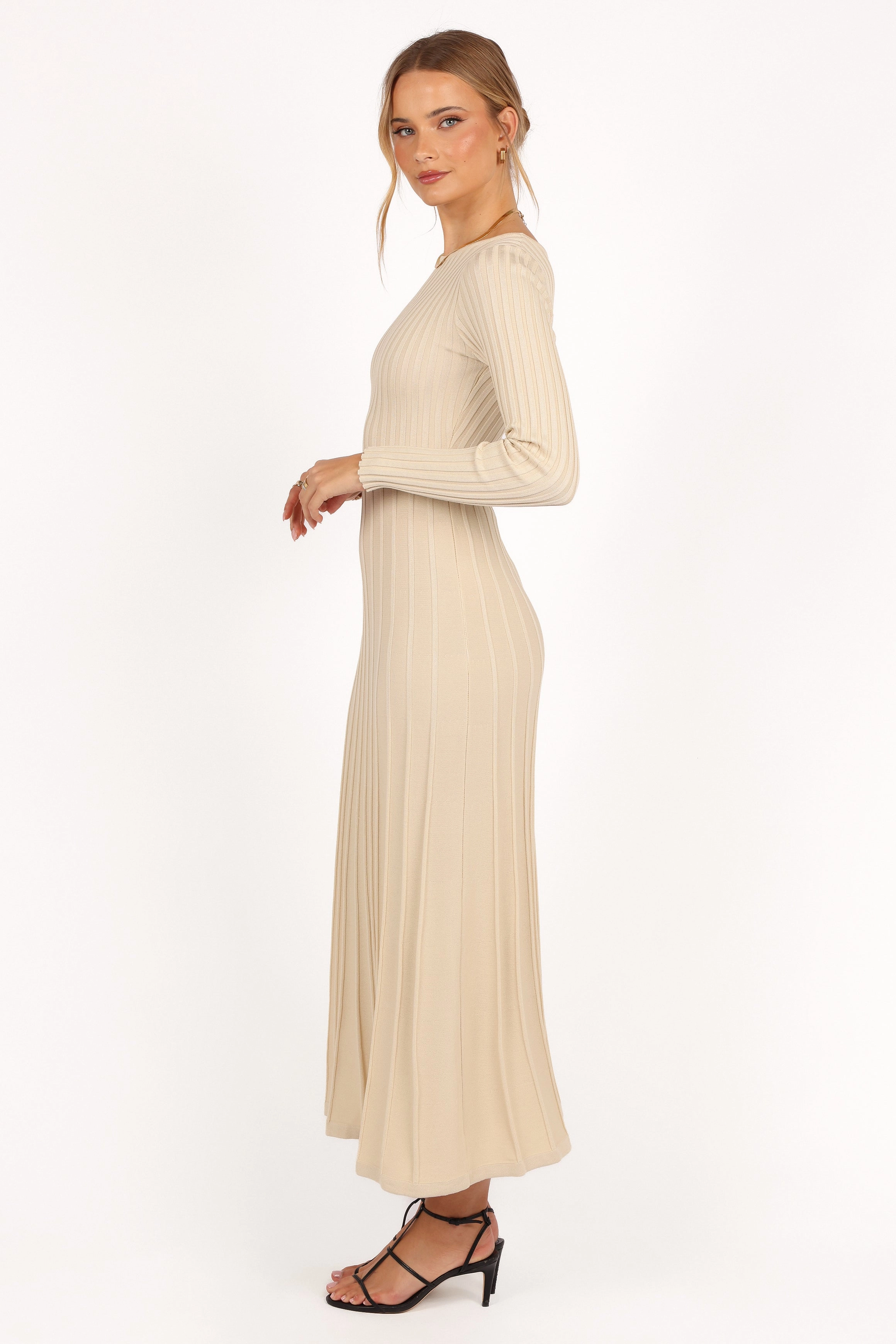 Alison Long Sleeve Maxi Dress - Cream Panelled-Design