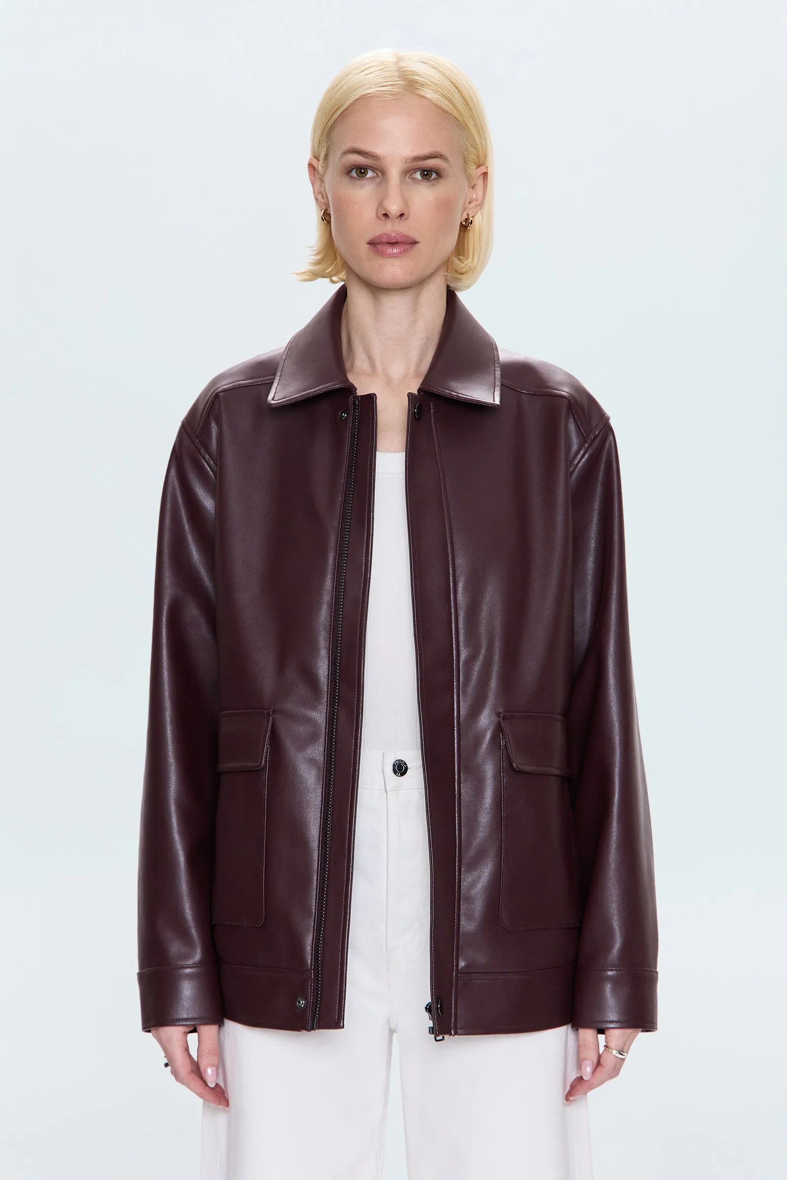 Valerie Faux Leather Bomber Jacket - Cabernet Thermal Retention Layer