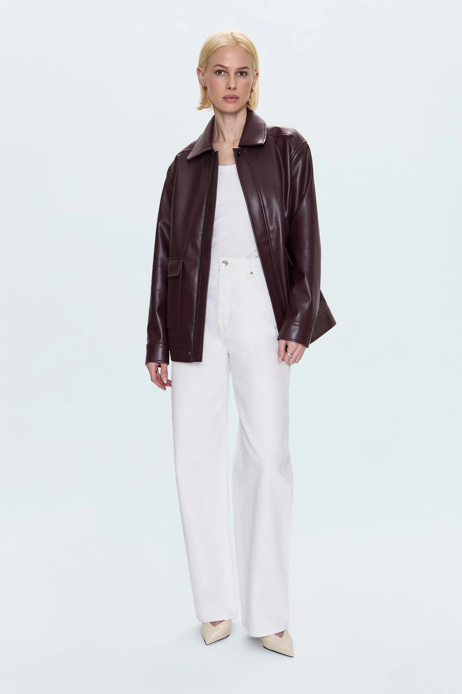 All Seasons Valerie Faux Leather Bomber Jacket - Cabernet