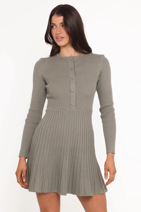 Darlina Long Sleeve Mini Dress - Olive Social Ease Fitted Mood