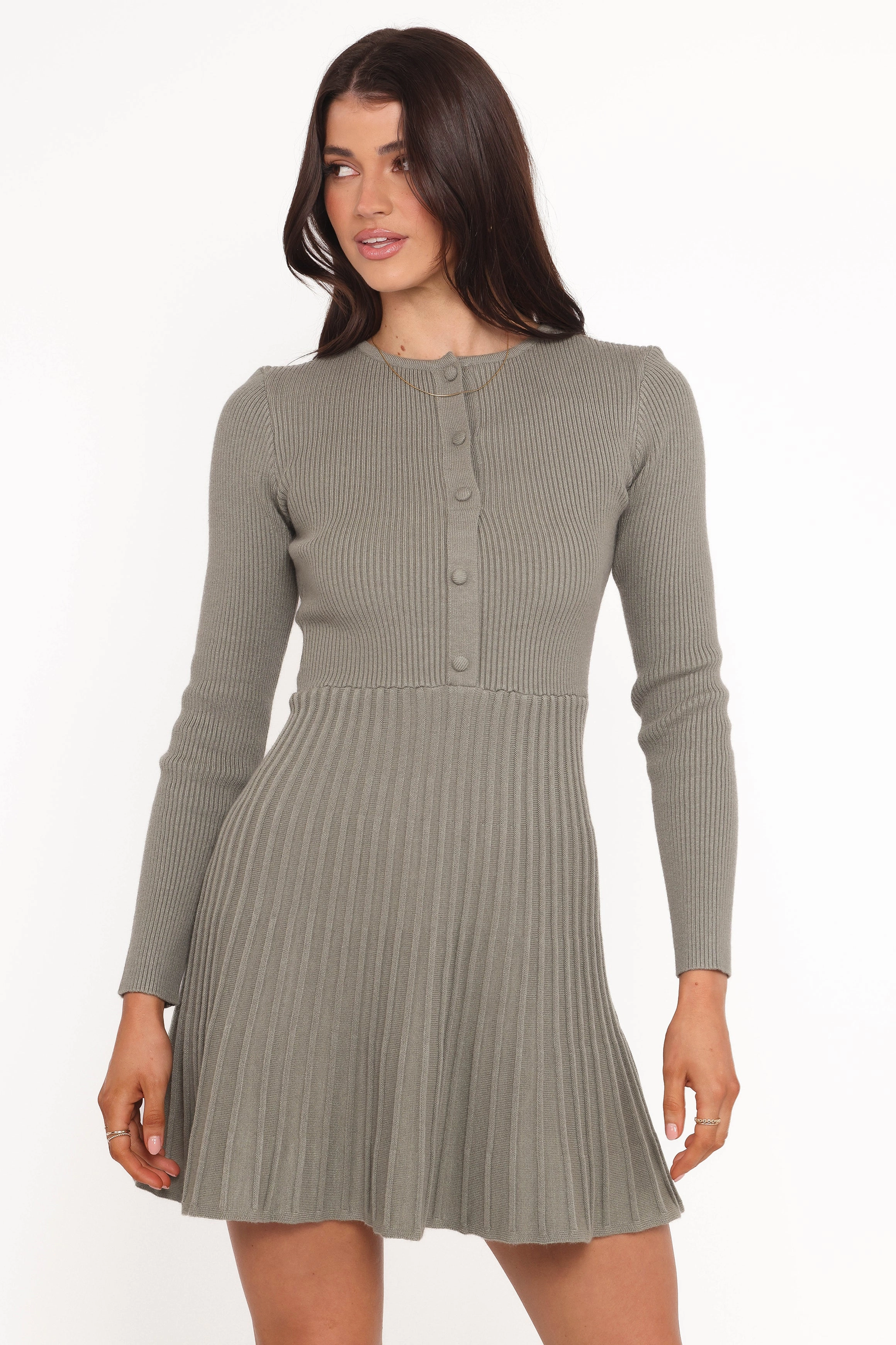 Darlina Long Sleeve Mini Dress - Olive Social Ease Fitted Mood