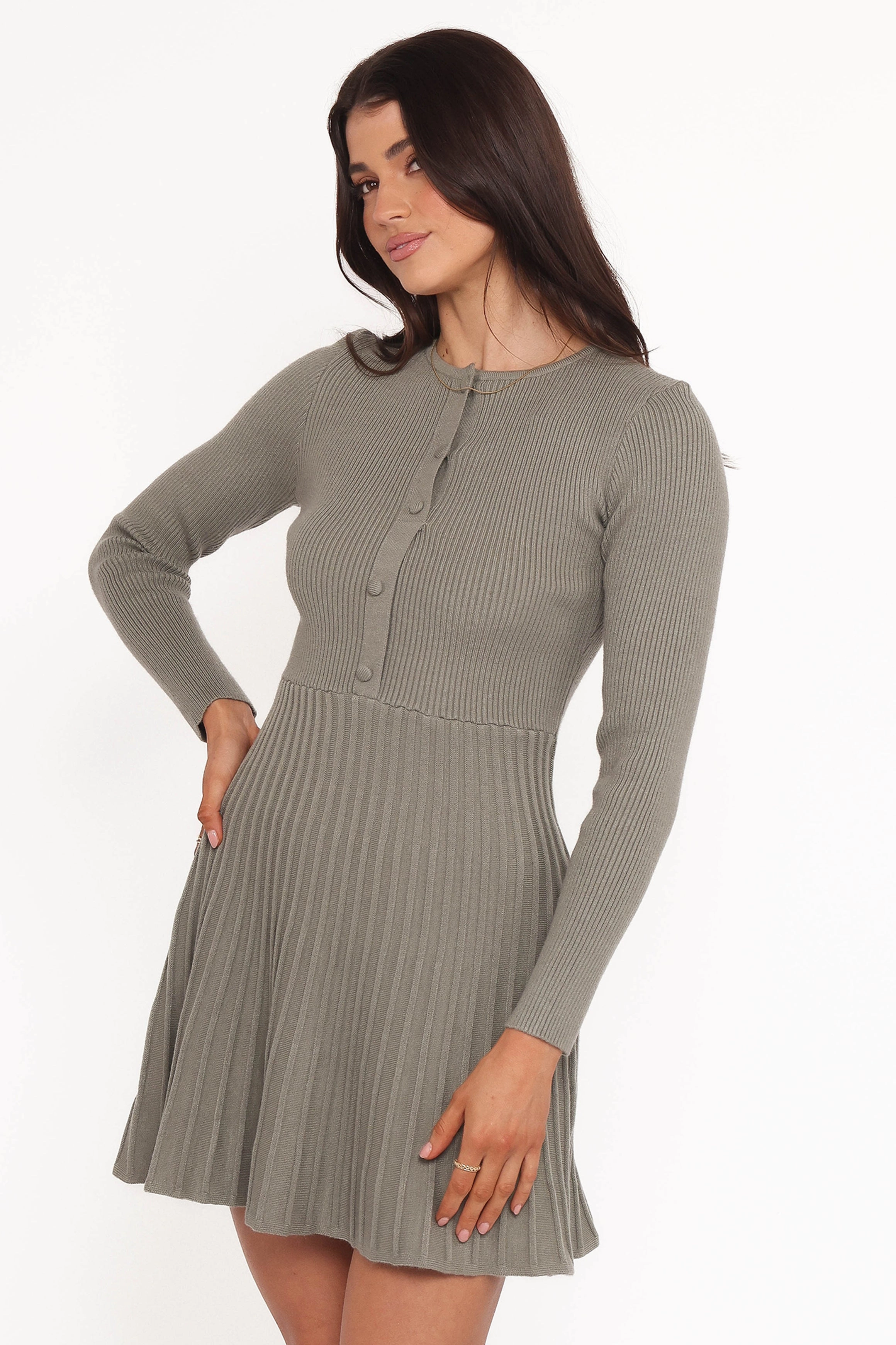Darlina Long Sleeve Mini Dress - Olive Natural Wrap