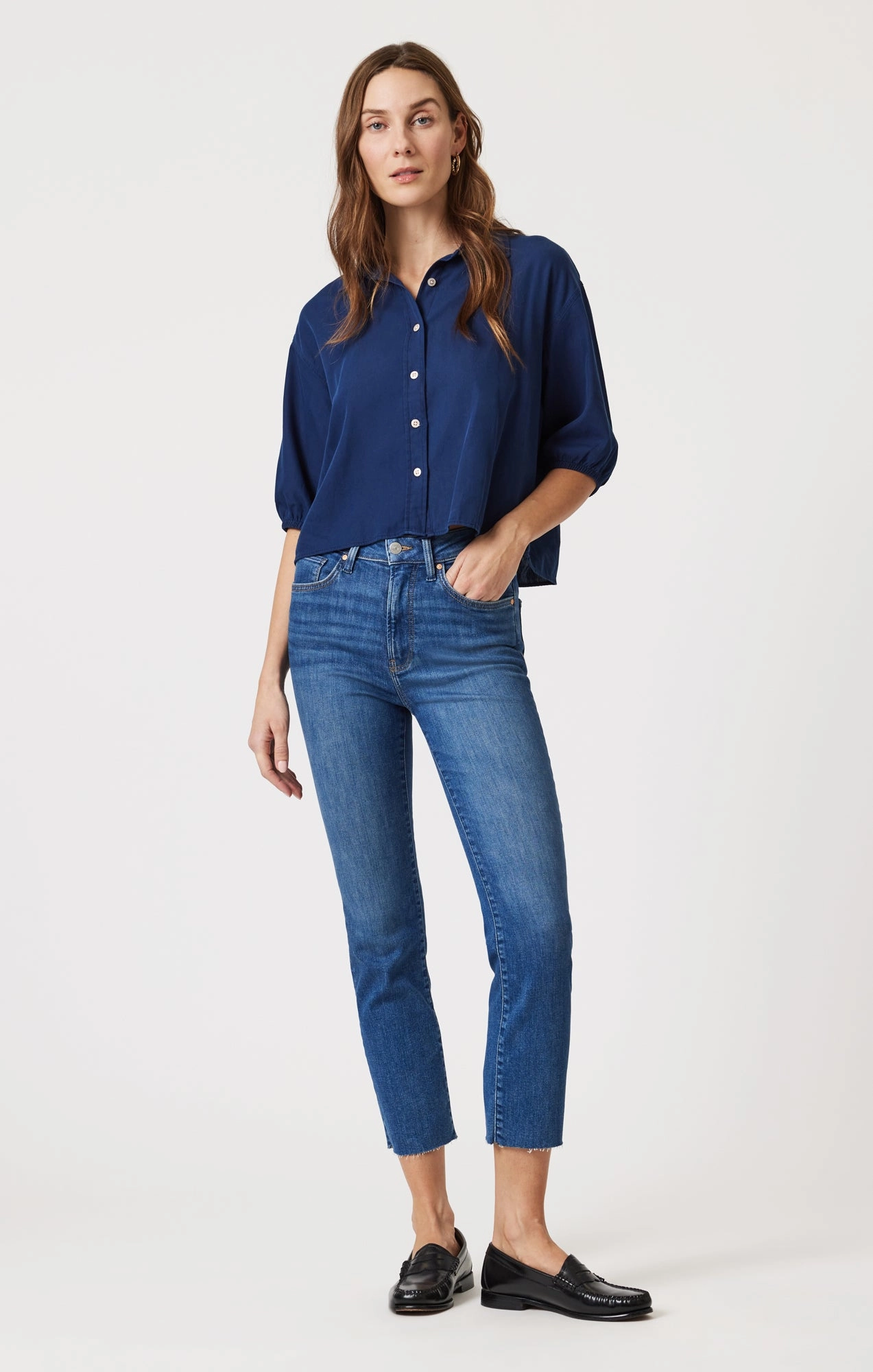 Softened Seams VIOLA STRAIGHT LEG IN MID BRUSHED FLEX BLUE