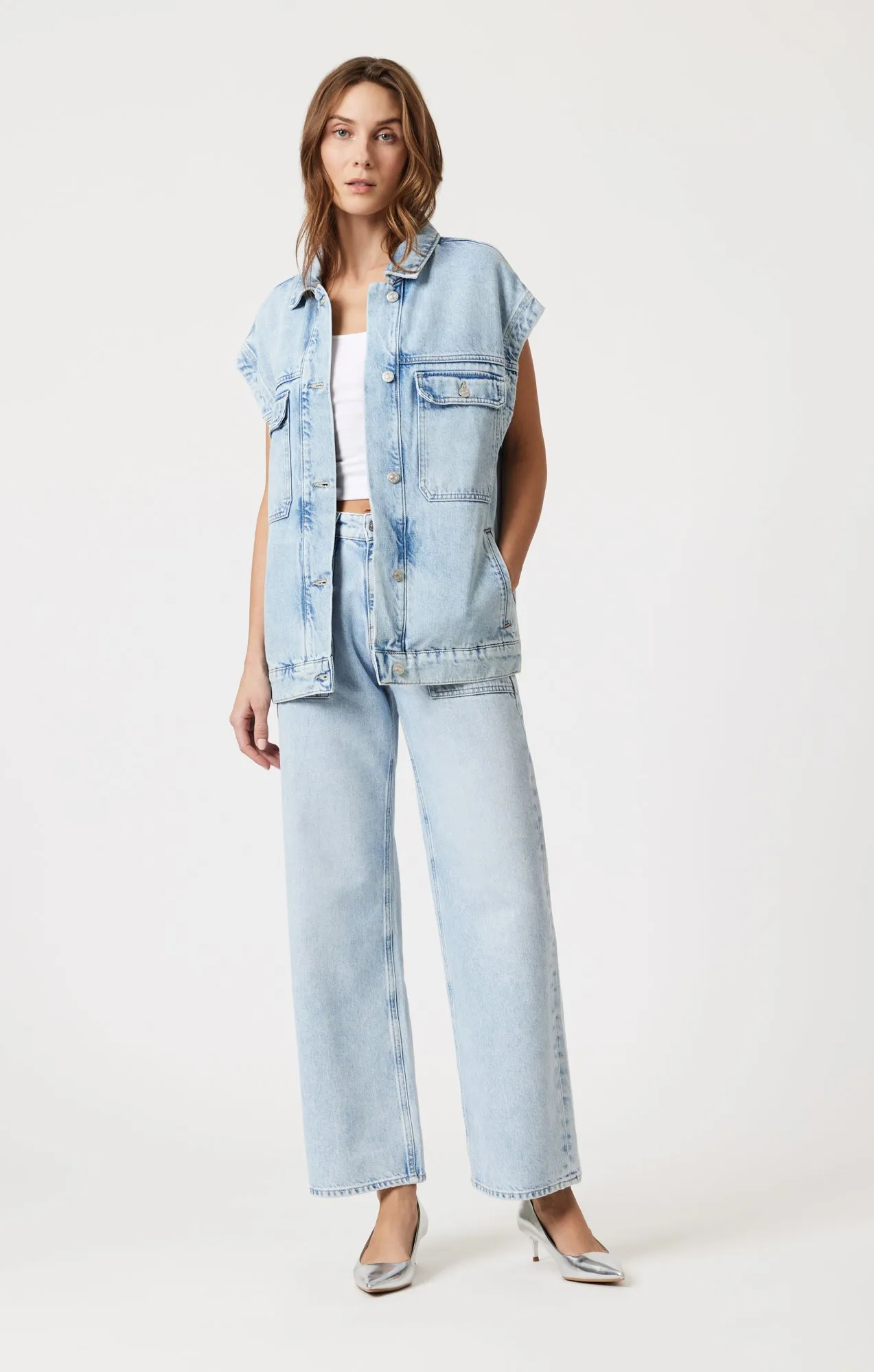 Comfortable Fabric Quality Material NADIA VEST IN BLEACHED WELL BLUE