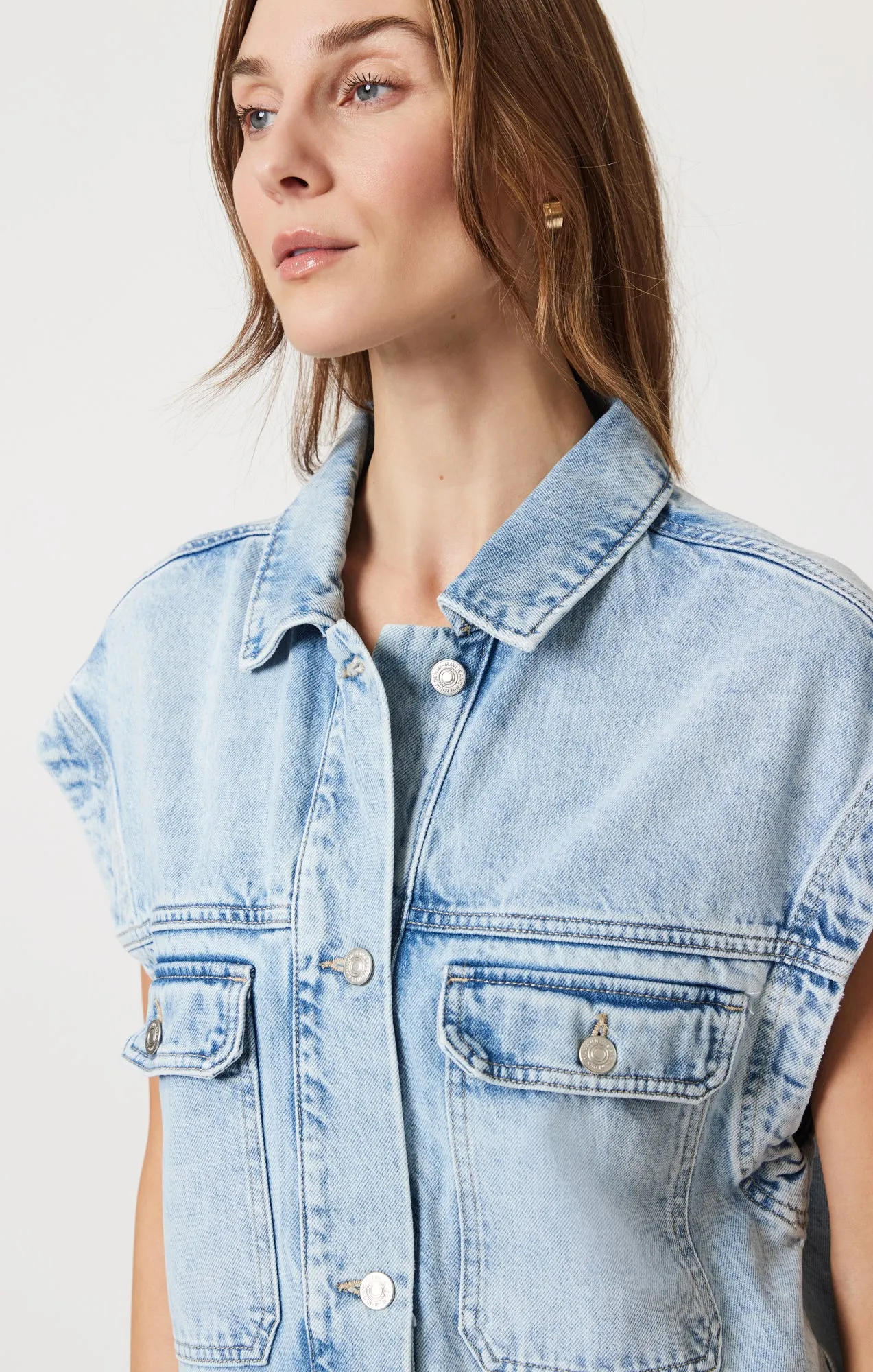 NADIA VEST IN BLEACHED WELL BLUE Button front Premium Pima Cotton