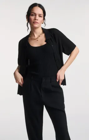 SHORT SLEEVE POLO CARDIGAN IN BLACK Inner Layer
