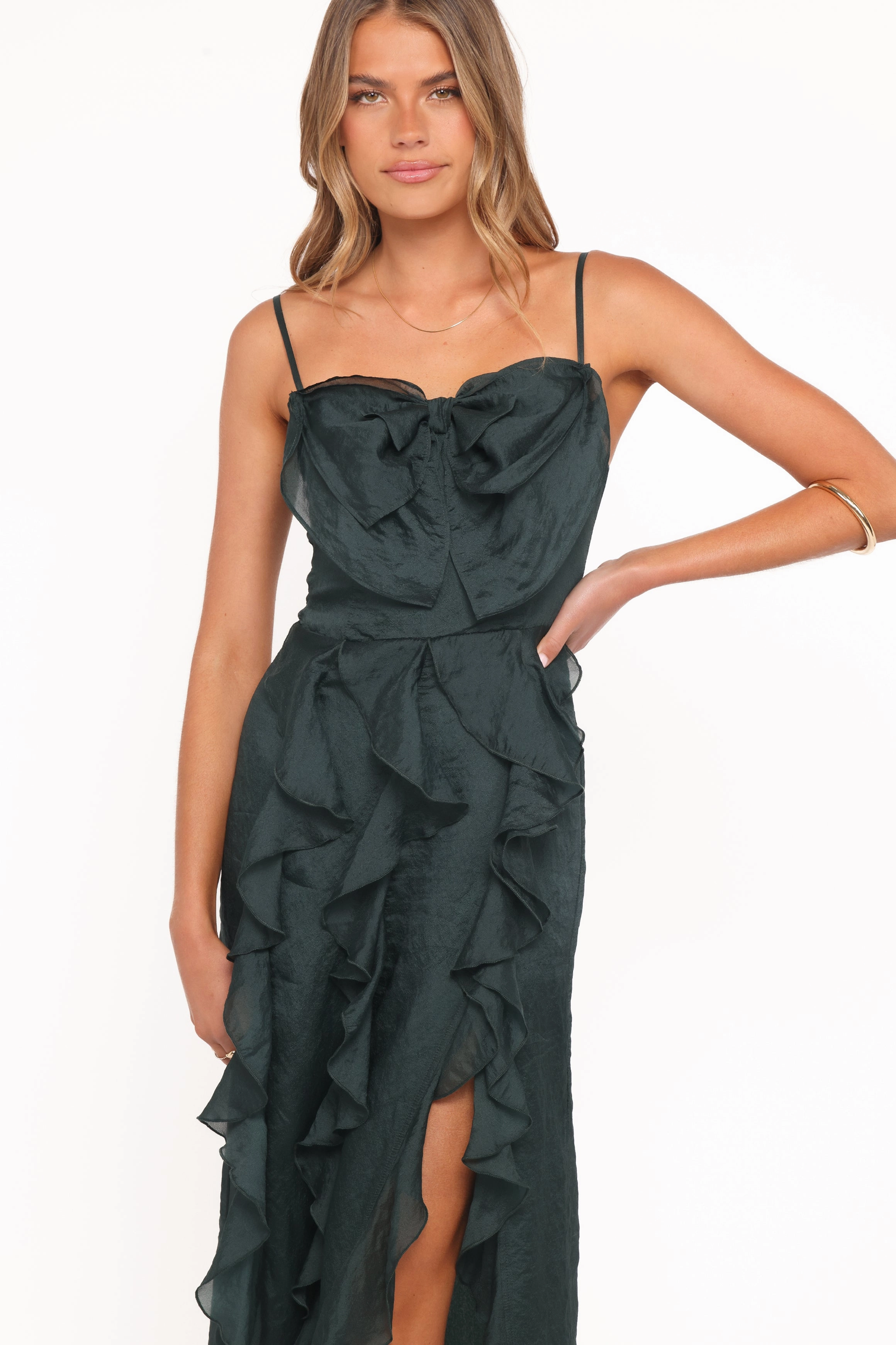 Adelyn Midi Dress - Emerald Smooth Drape Work Comfort