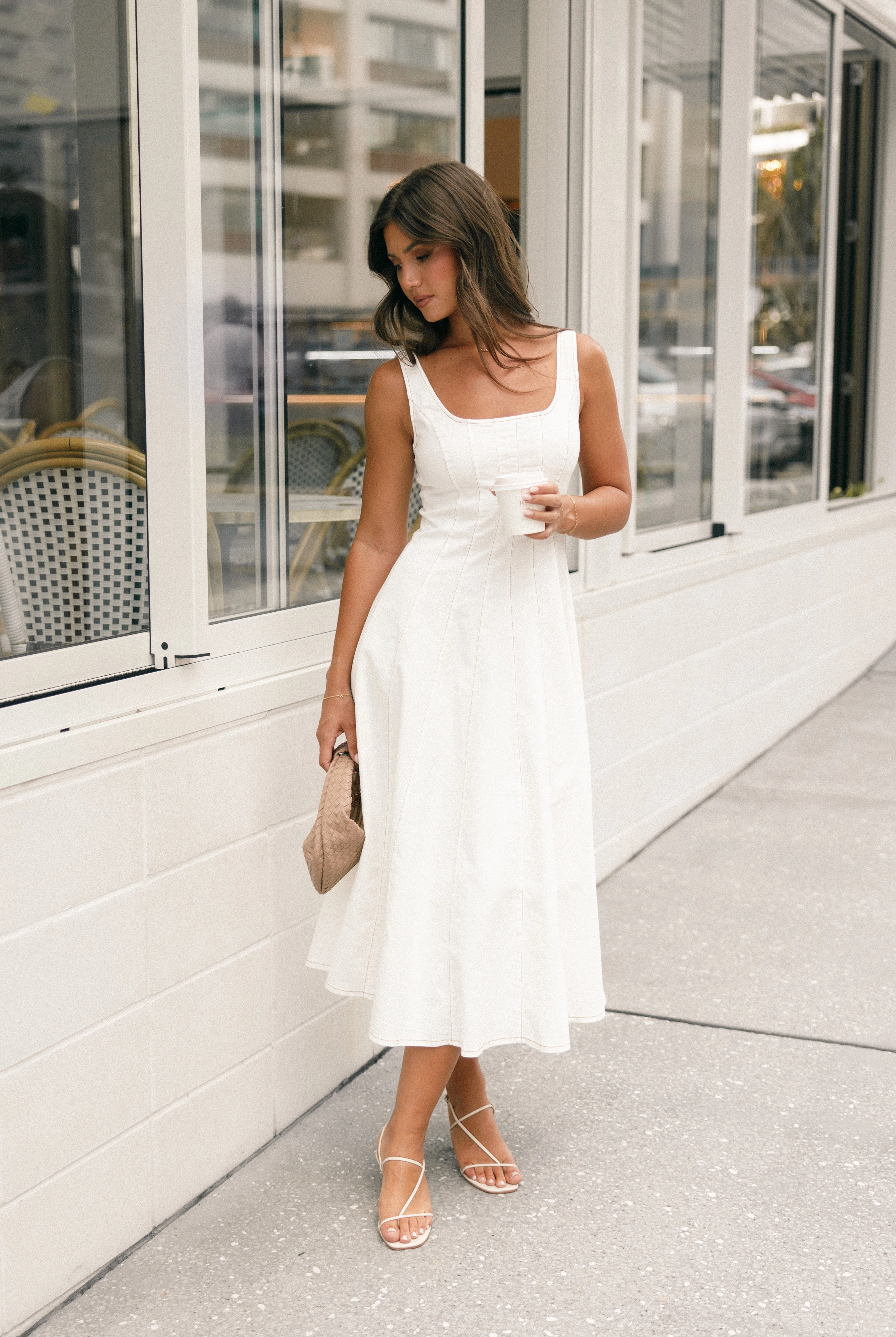 Una Midi Dress - White Shiny surface Chic And Comfortable