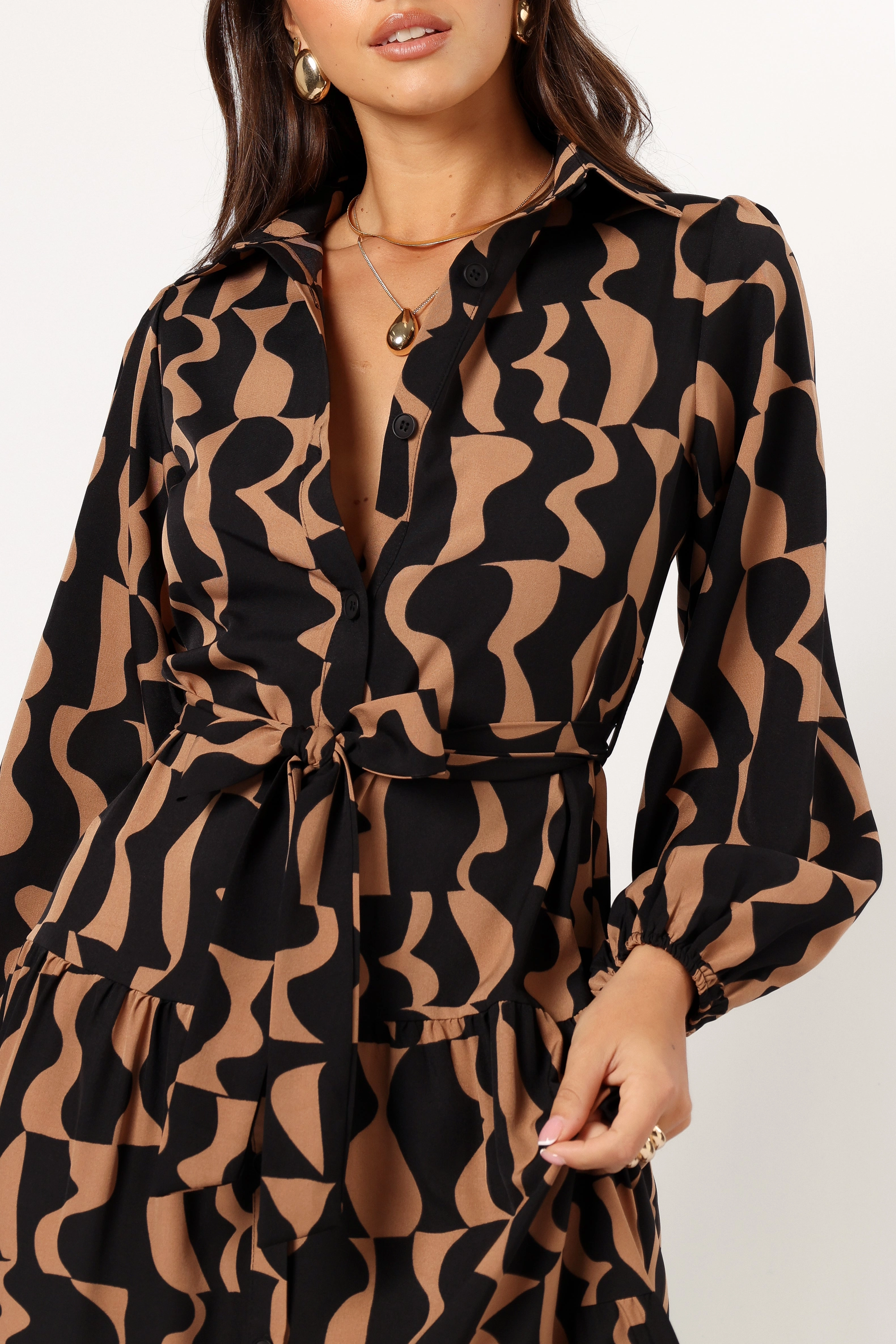 Lincoln Long Sleeve Maxi Dress - Black/Beige Polished Edge