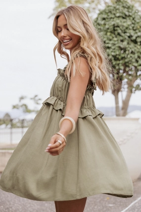 Orion Frill Strap Mini Dress - Olive Sheer Panel