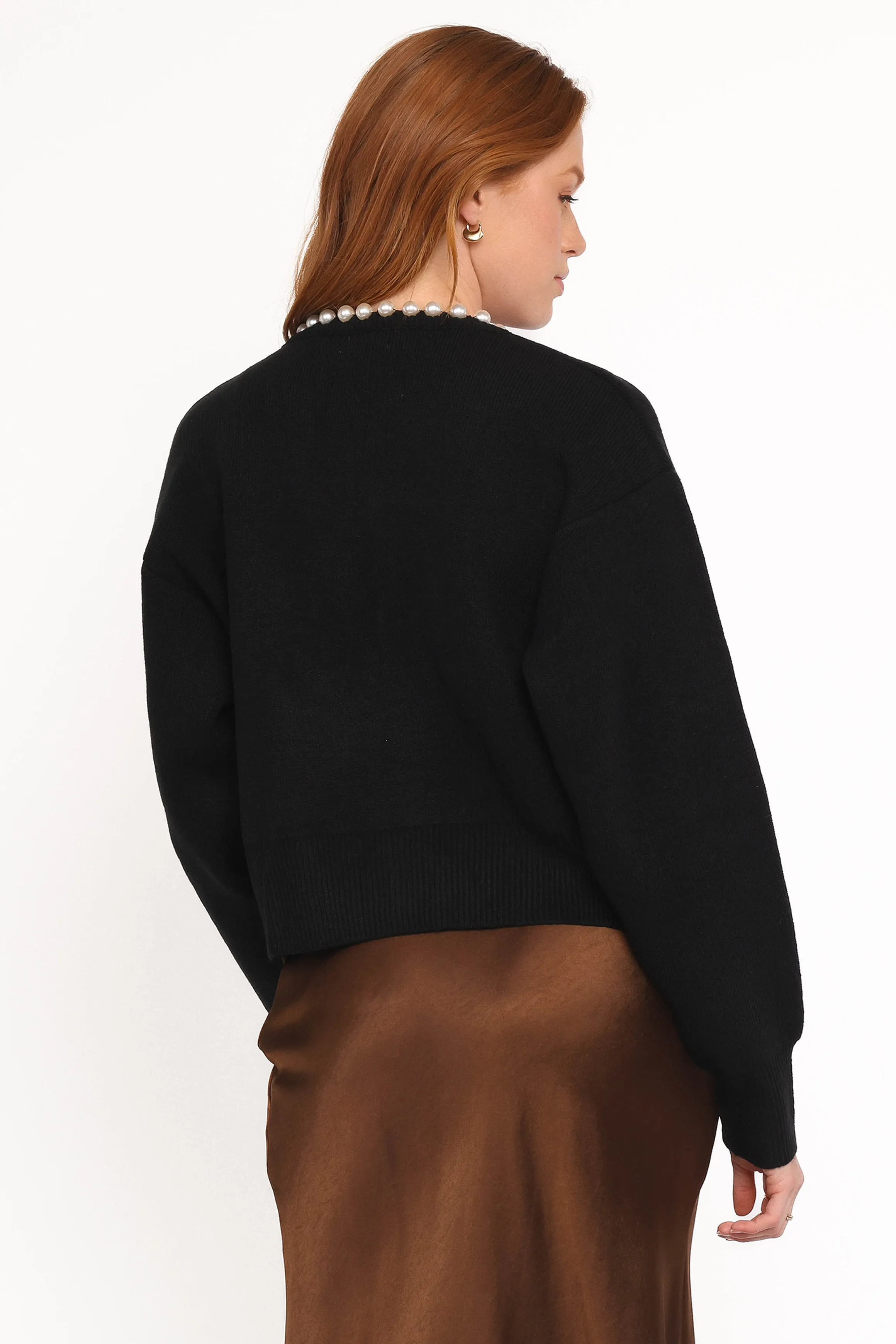 Bloom Pearl Knit Cardigan - Black Overlock Edge Finish Modern Comfort