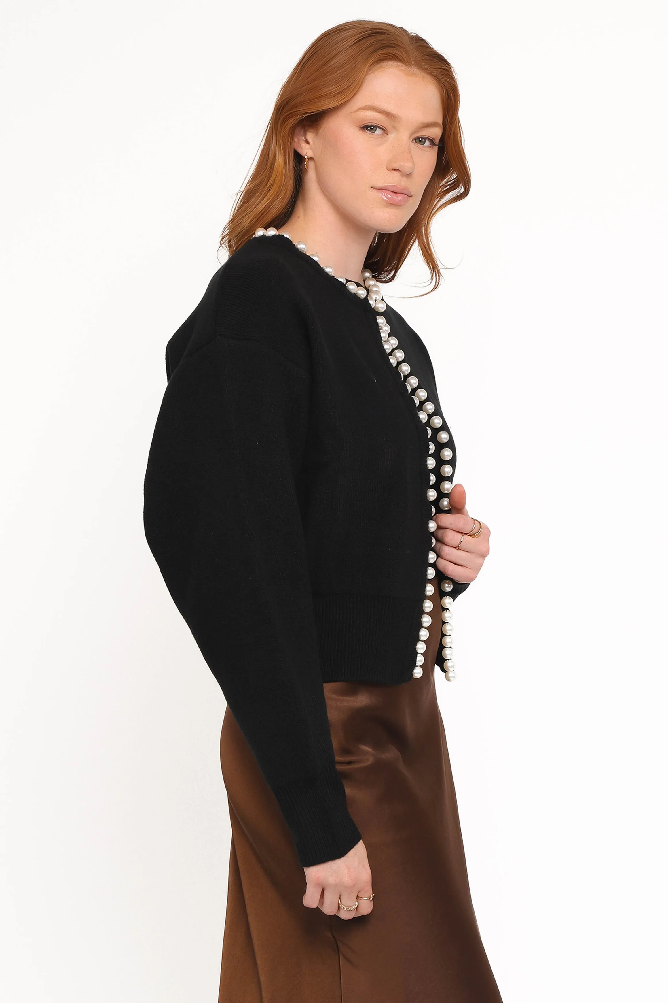 Bloom Pearl Knit Cardigan - Black Polished Edge Thermal Insulation Knits