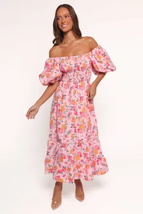 Soliel Midi Dress - Pink Floral Grace Color Clean Flow