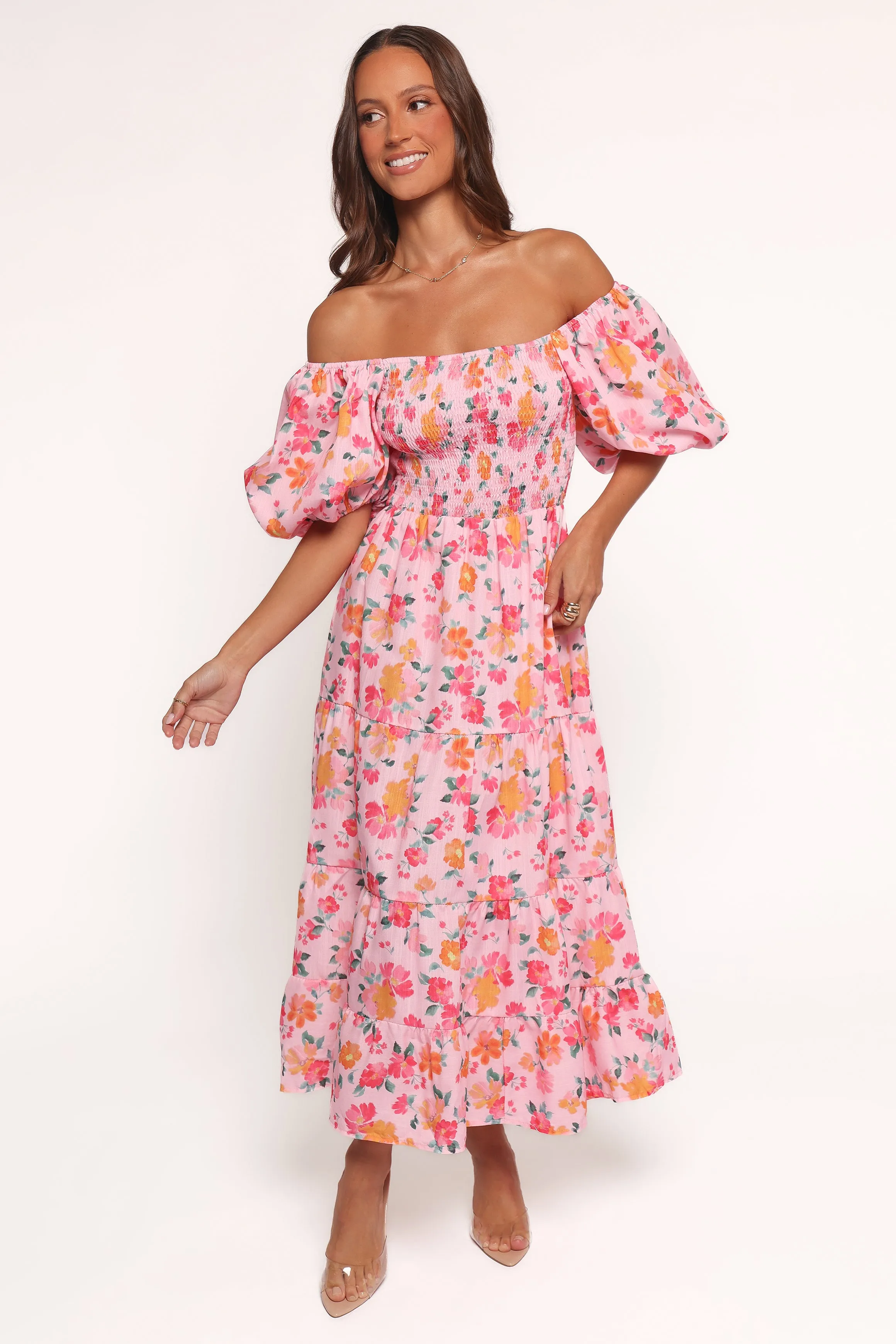 Soliel Midi Dress - Pink Floral Grace Color Clean Flow