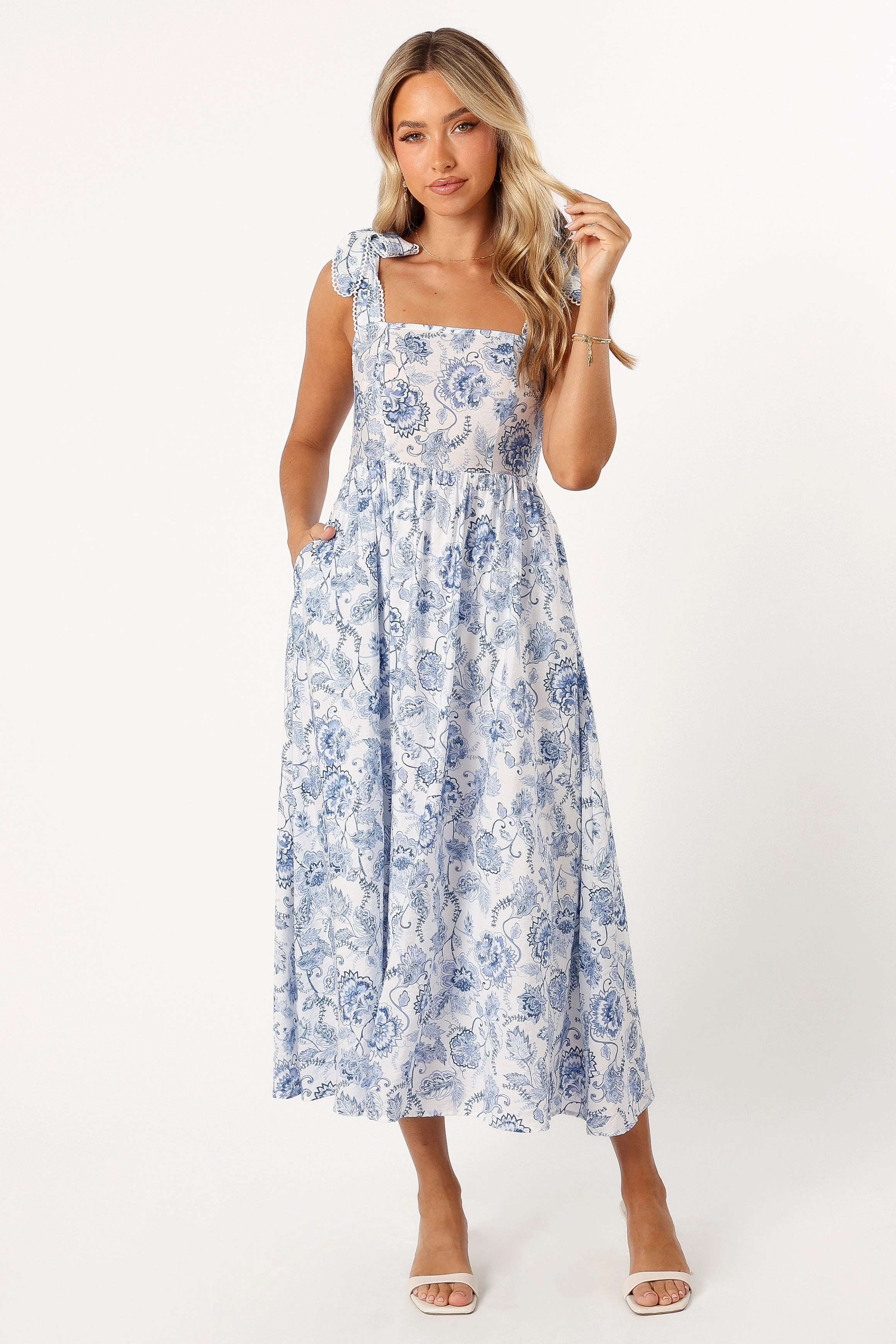 Light Fabrication Soft Finish Janie Midi Dress - Blue Floral