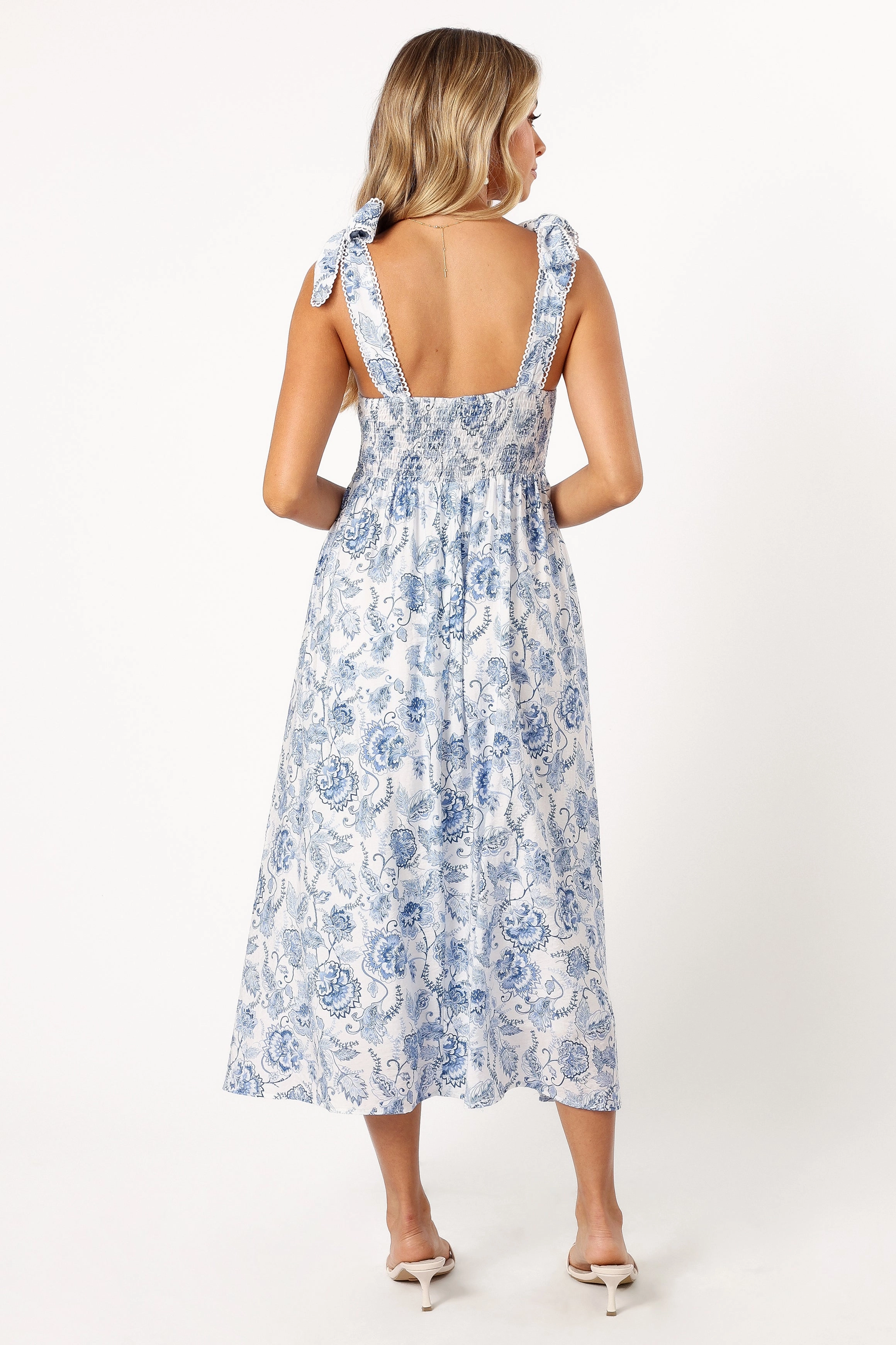 summer look Formal Style Janie Midi Dress - Blue Floral
