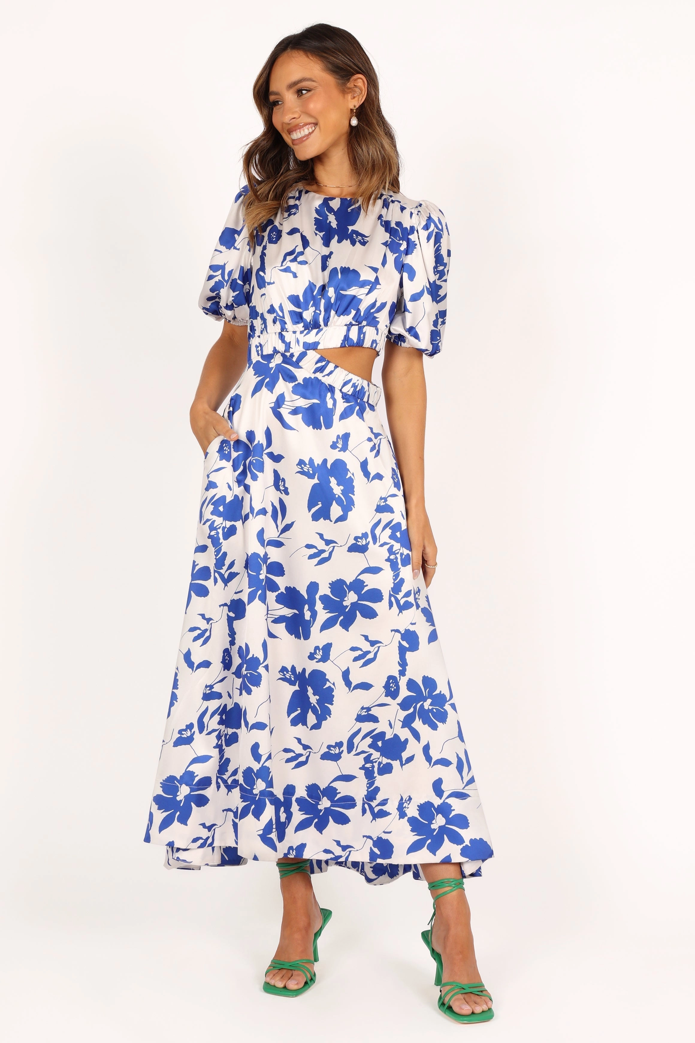 Feminine Charm Chic Appeal Aminah Puff Sleeve Dress - Blue Floral