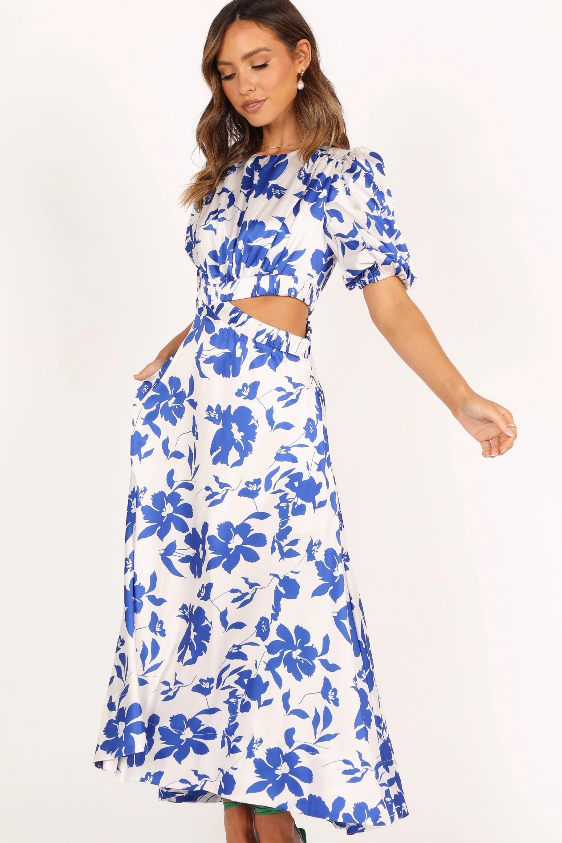 Aminah Puff Sleeve Dress - Blue Floral Refined Finish Lace Soft