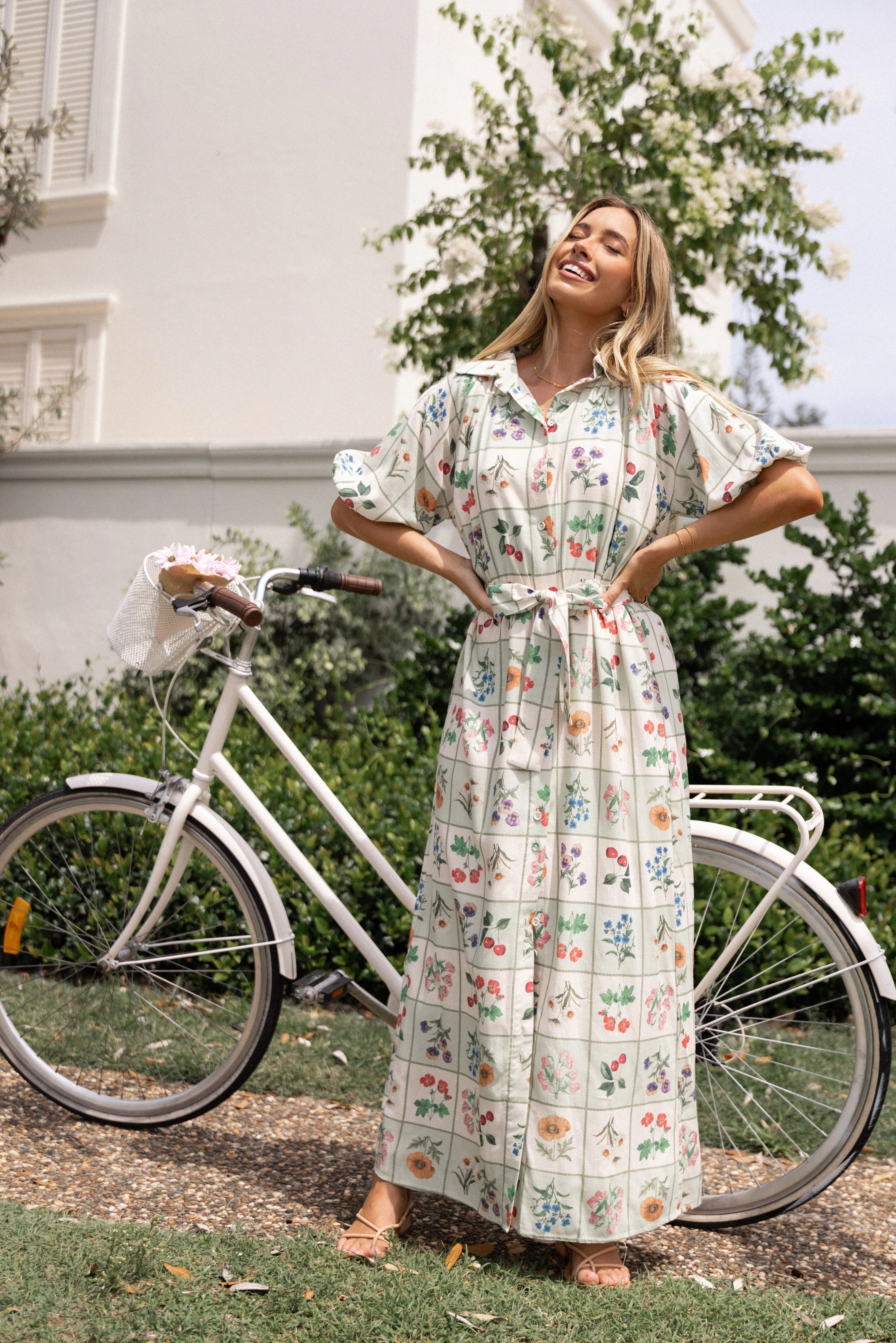 Elegant Mature James Button Through Maxi Dress - Flower Market