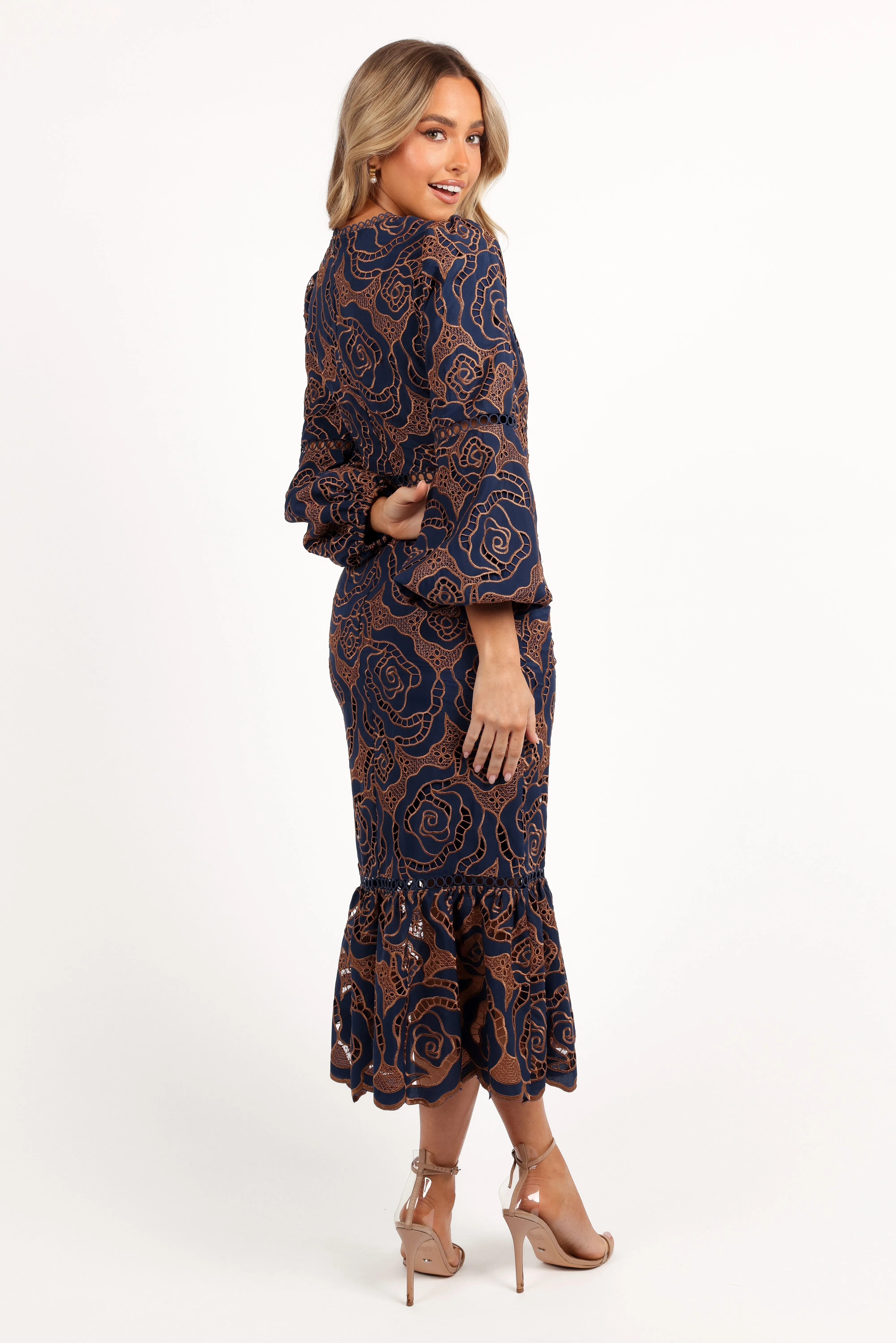 Pierre Long Sleeve Lace Maxi Dress - Navy Chic Spirit