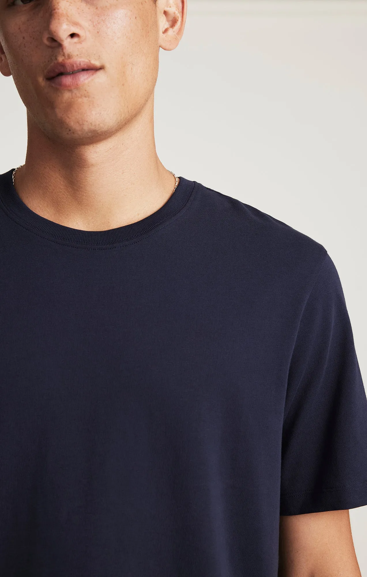 SHORT SLEEVE CREW NECK T-SHIRT IN BARITONE BLUE Garment Dyed Technique No Slip Shoulder Design