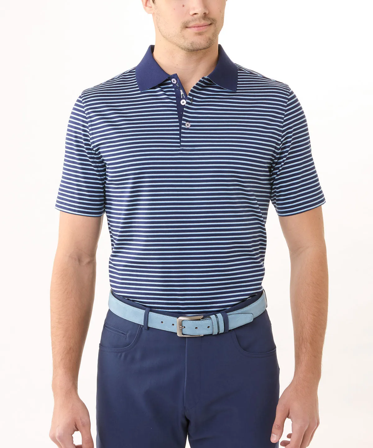 Signature 100% Mercerized Cotton Robson Stripe Polo Shirt EasyCare Textile Essential Style
