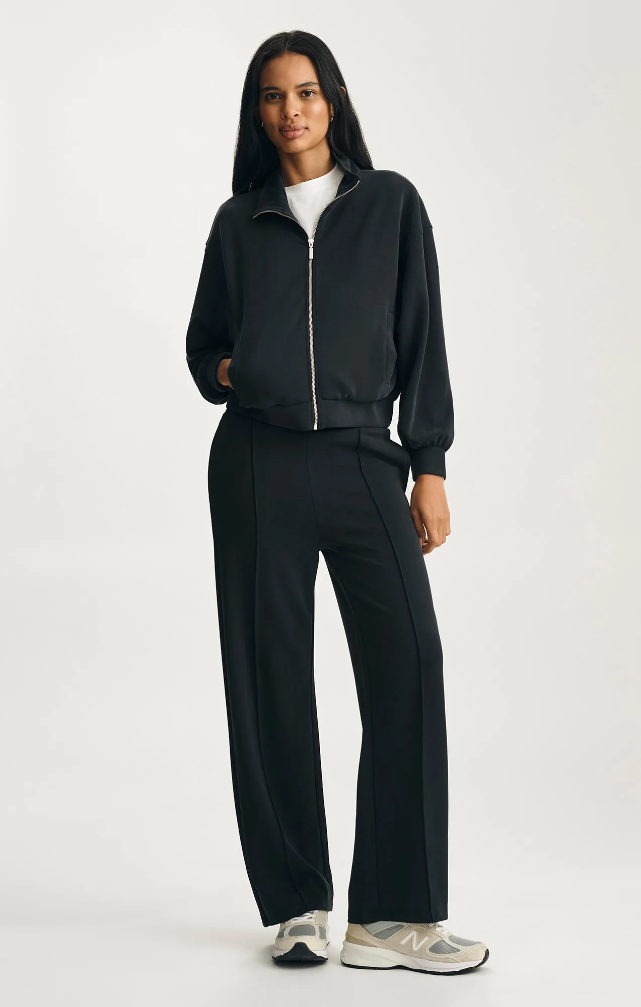 Fleece Lining SPORTY LUXE TENCEL? FULL ZIP SWEATSHIRT IN BLACK