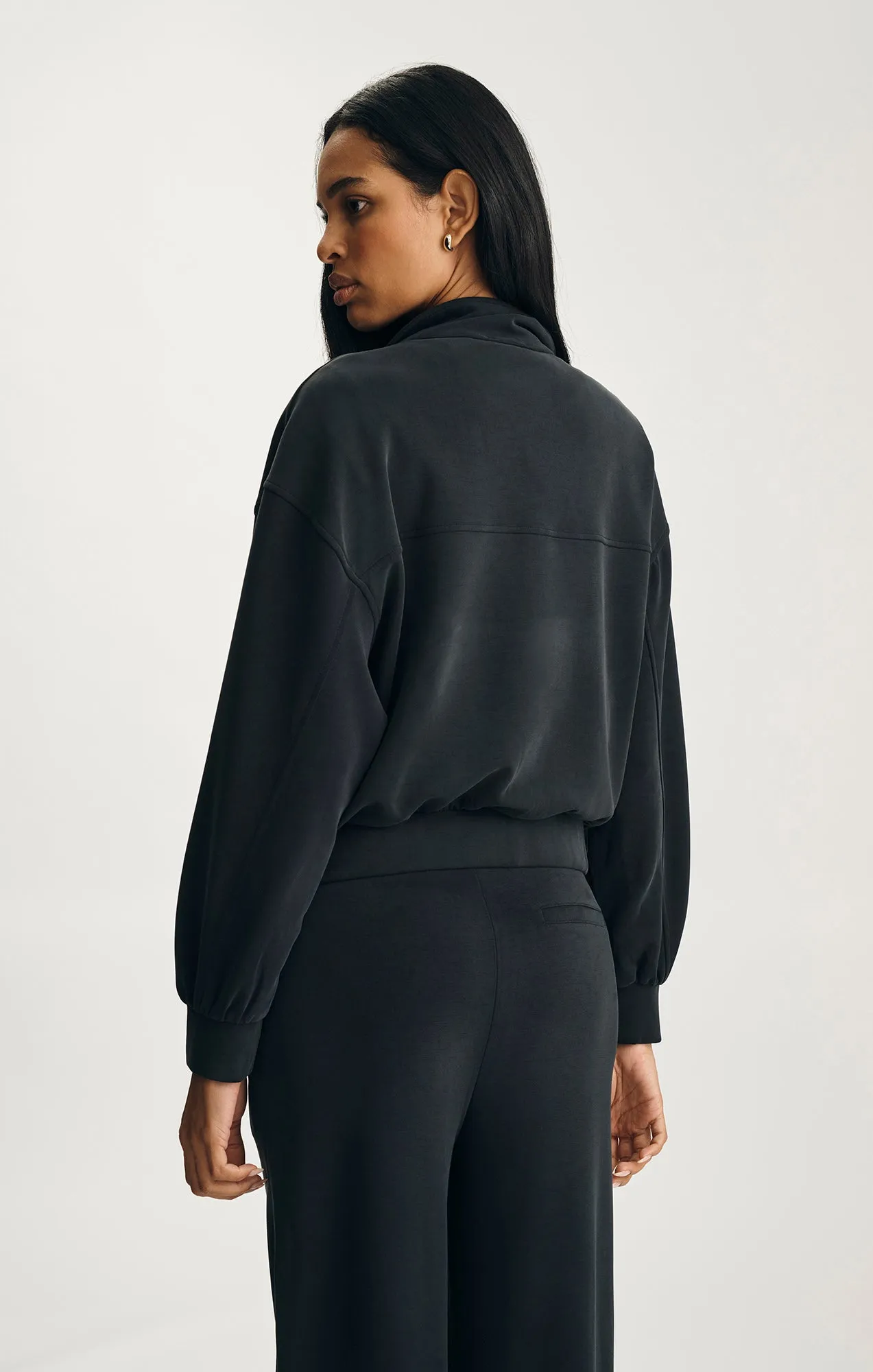 Brunch Style SPORTY LUXE TENCEL? FULL ZIP SWEATSHIRT IN BLACK