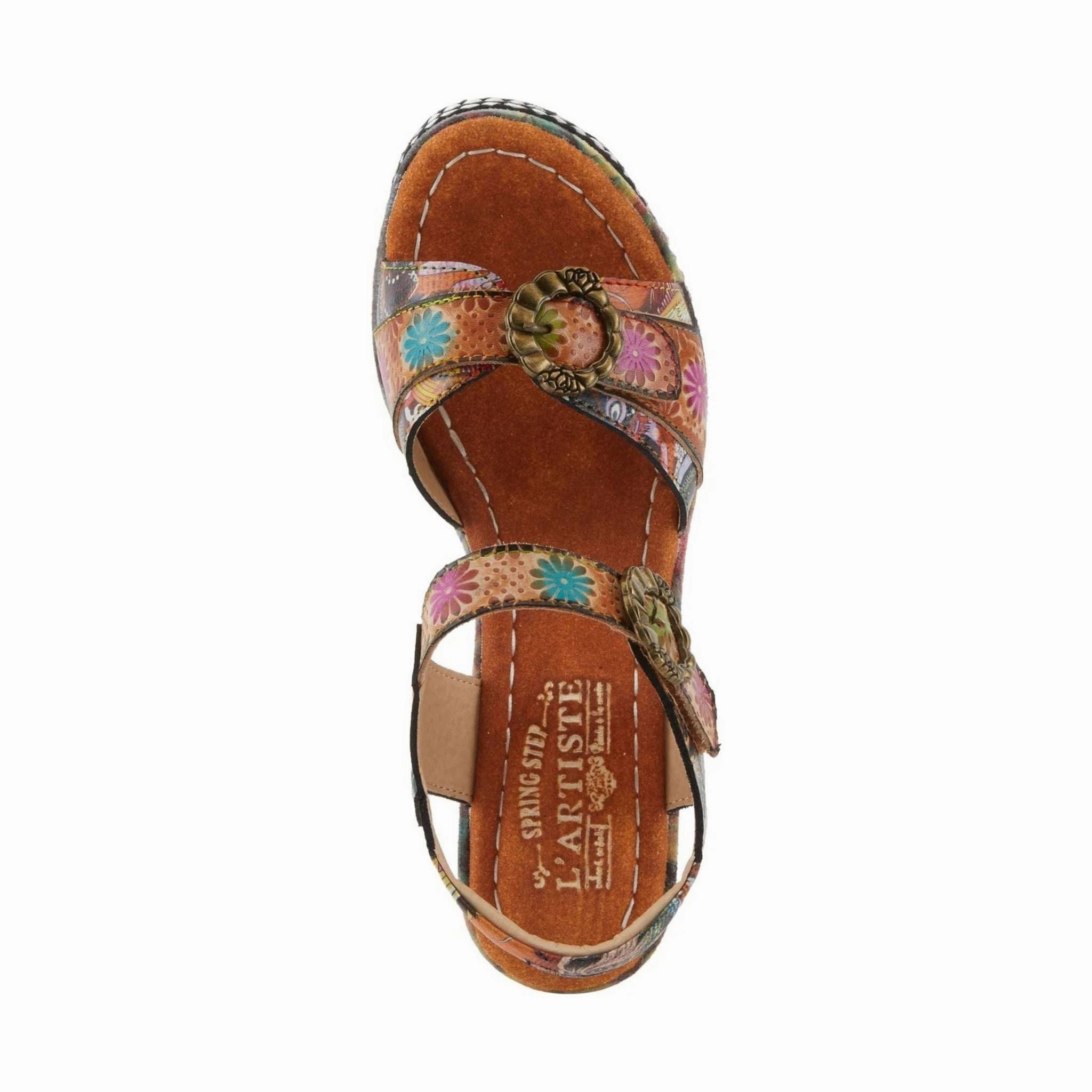 Spring Step L'Artiste Women's Flavour Sandals - Camel Multi Wide Straps Orange Fun