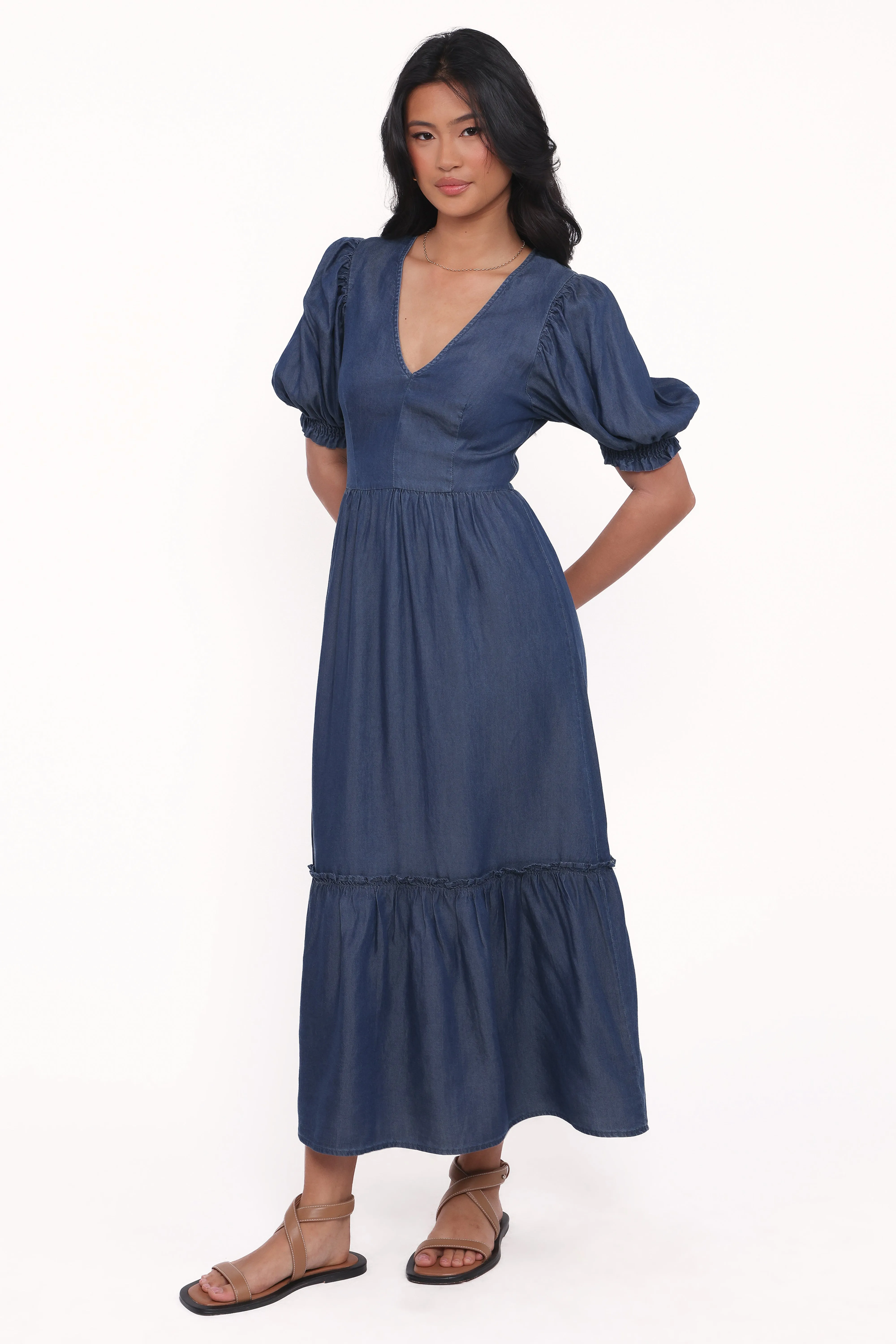 Steele Puff Sleeve Midi Dress - Dark Denim Lightweight Fit