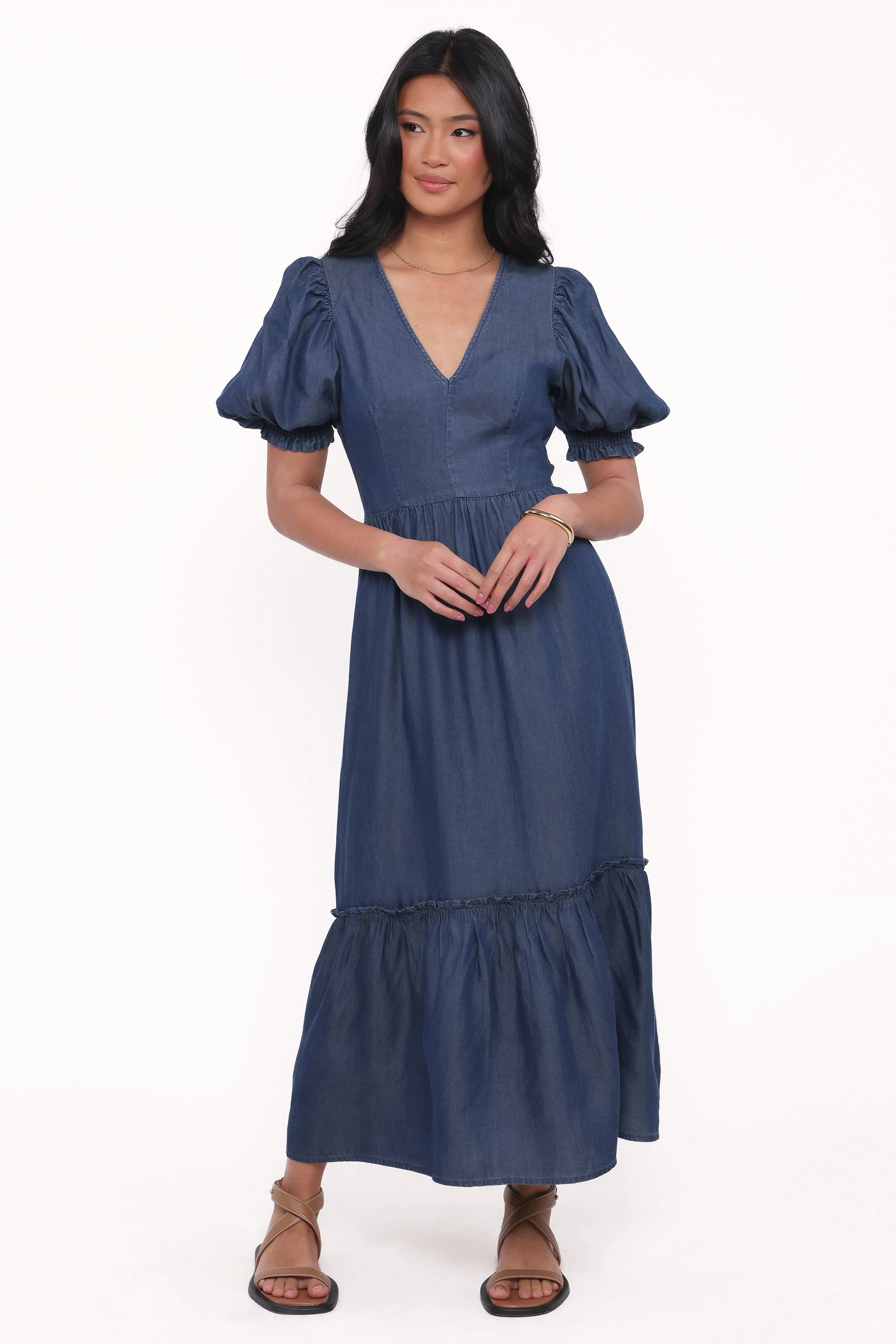 Steele Puff Sleeve Midi Dress - Dark Denim Silky Touch