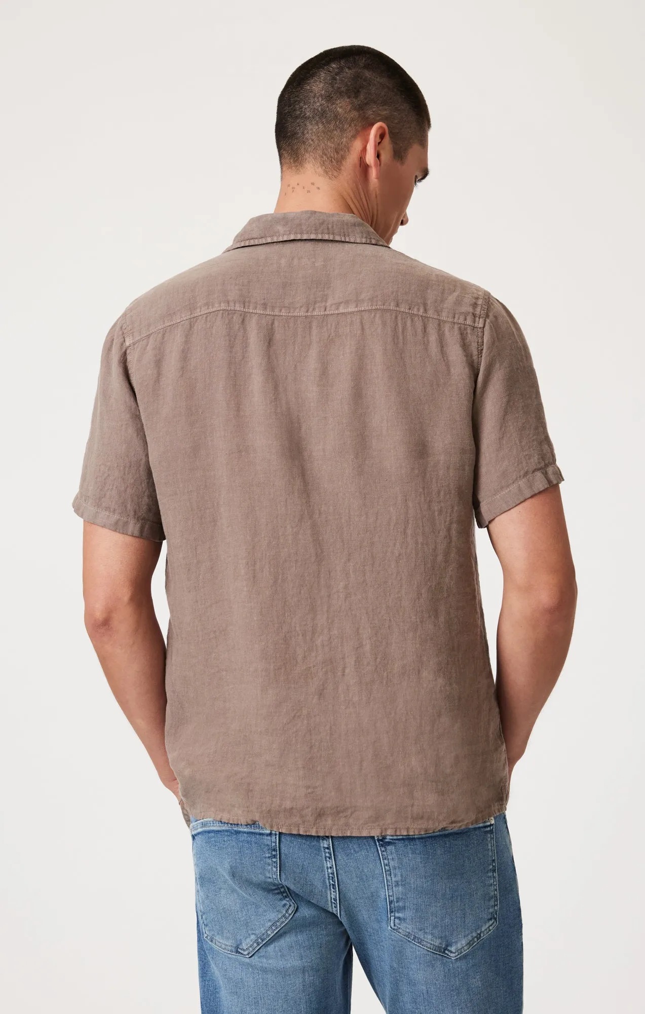 Comfy Layer Minimalist fashion LINEN SHORT SLEEVE SHIRT IN BRINDLE