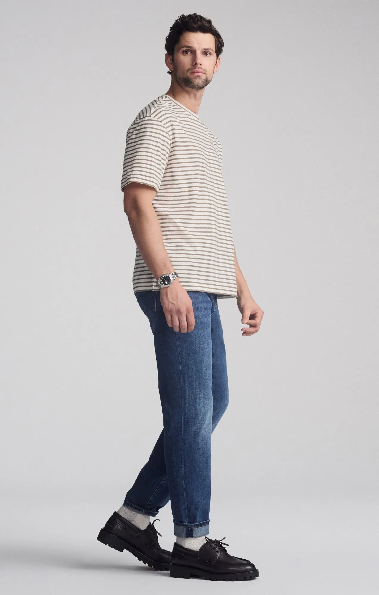 Ethically Sourced Material STRIPED SHORT SLEEVE T-SHIRT IN BRINDLE